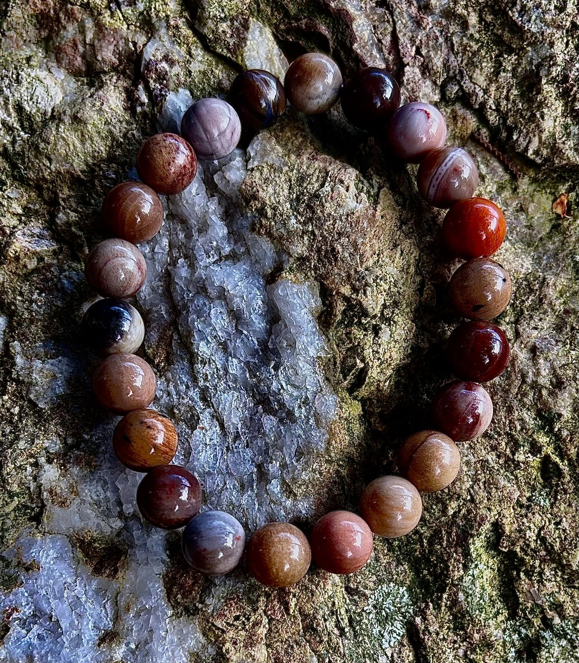 🌳 Petrified Wood Bracelet – 8mm Beads, Medium Wrists