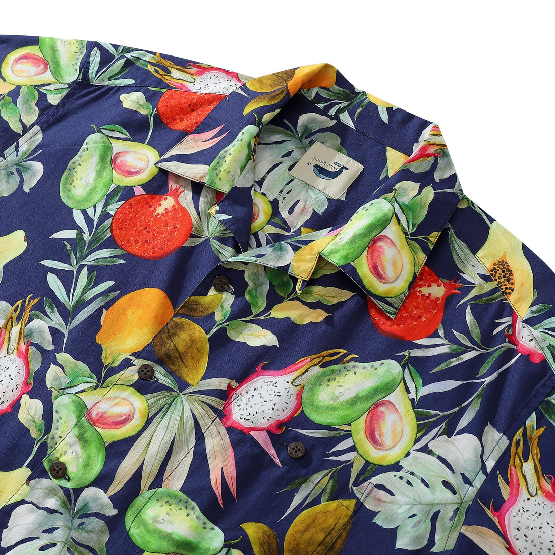 Men's Tropical Fruit Print Hawaiian Shirt 100% Cotton Navy