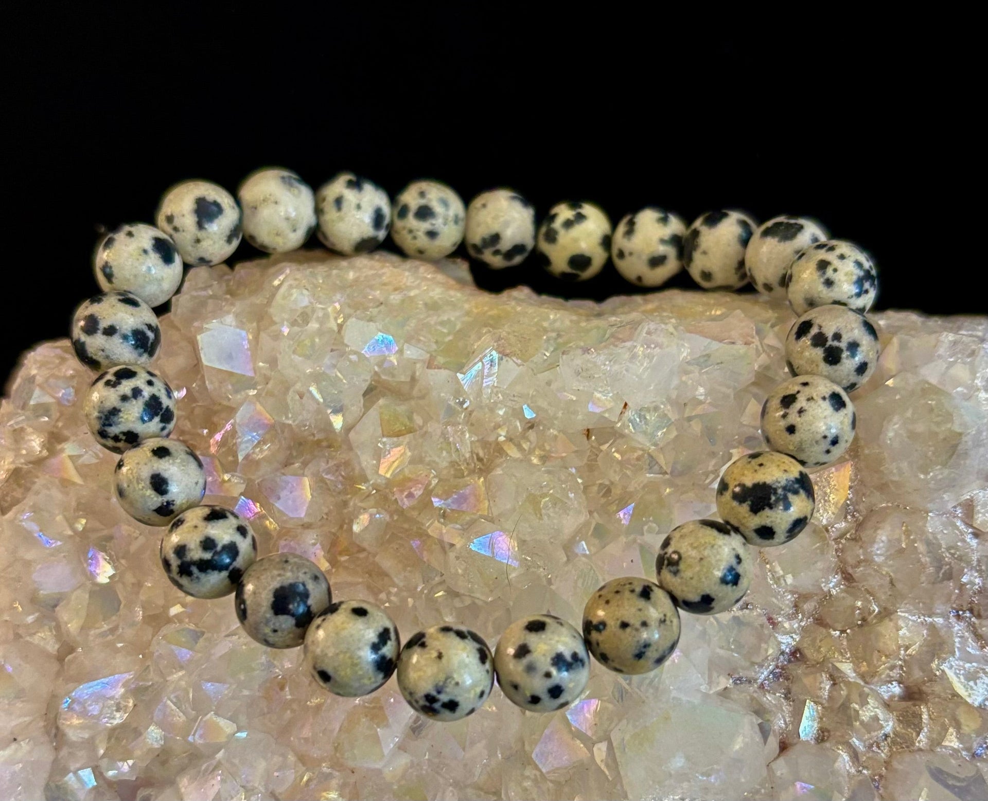 Dalmatian Jasper Gemstone Bracelet for Joy & Grounding | 8mm, 10mm, 12mm Beads