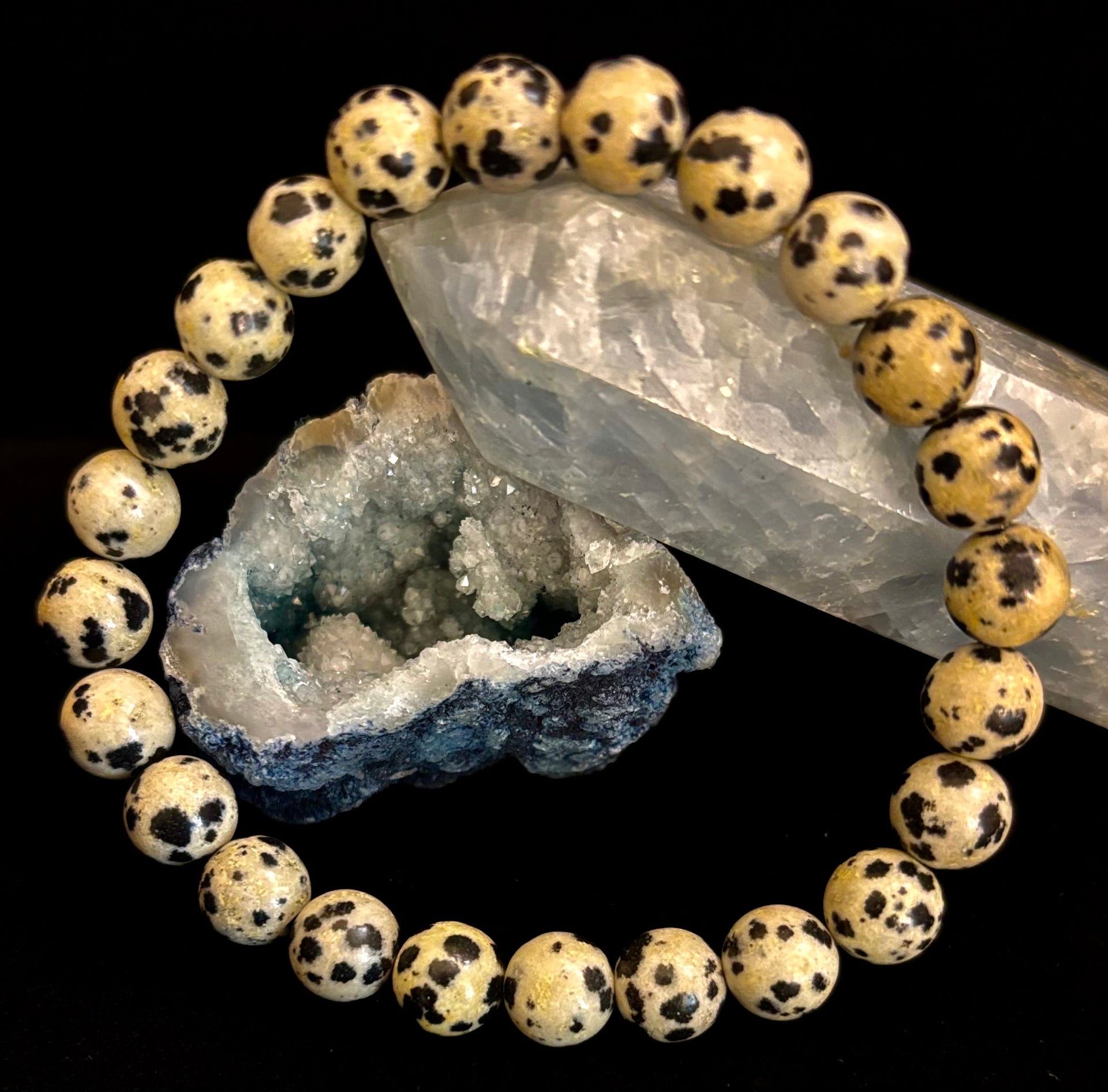 Dalmatian Jasper Gemstone Bracelet for Joy & Grounding | 8mm, 10mm, 12mm Beads