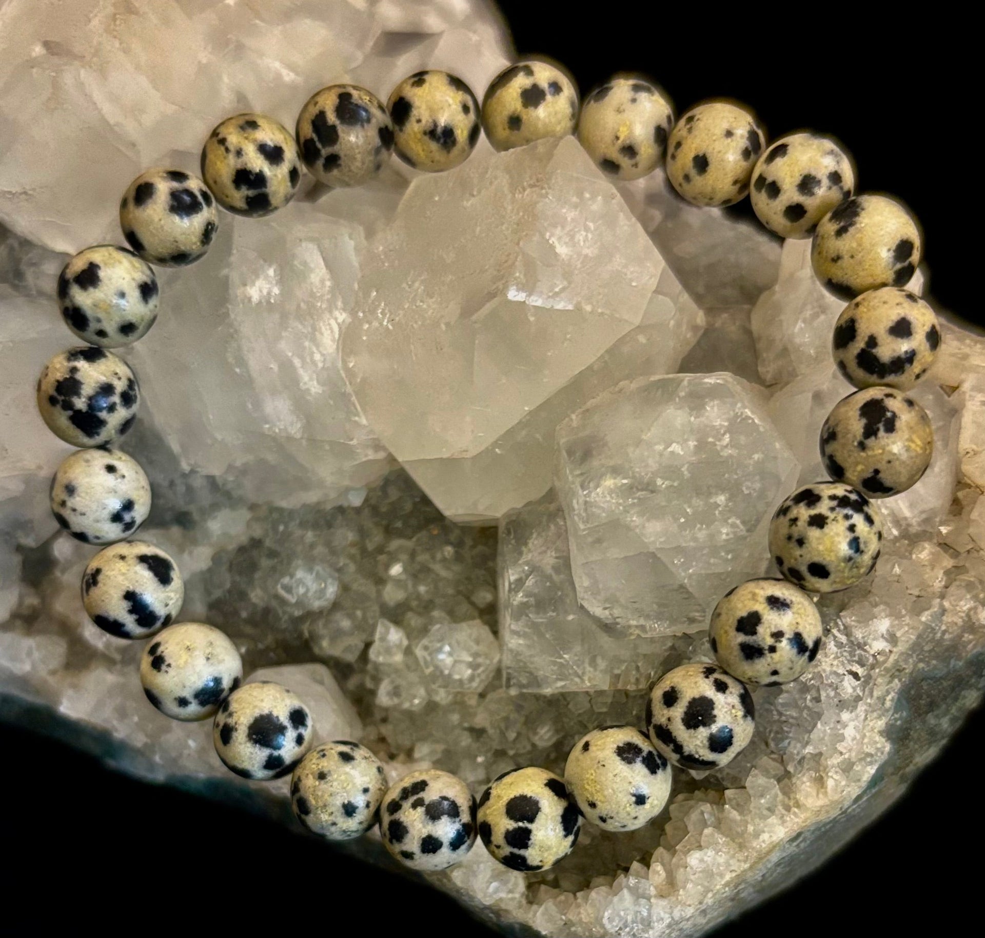 Dalmatian Jasper Gemstone Bracelet for Joy & Grounding | 8mm, 10mm, 12mm Beads