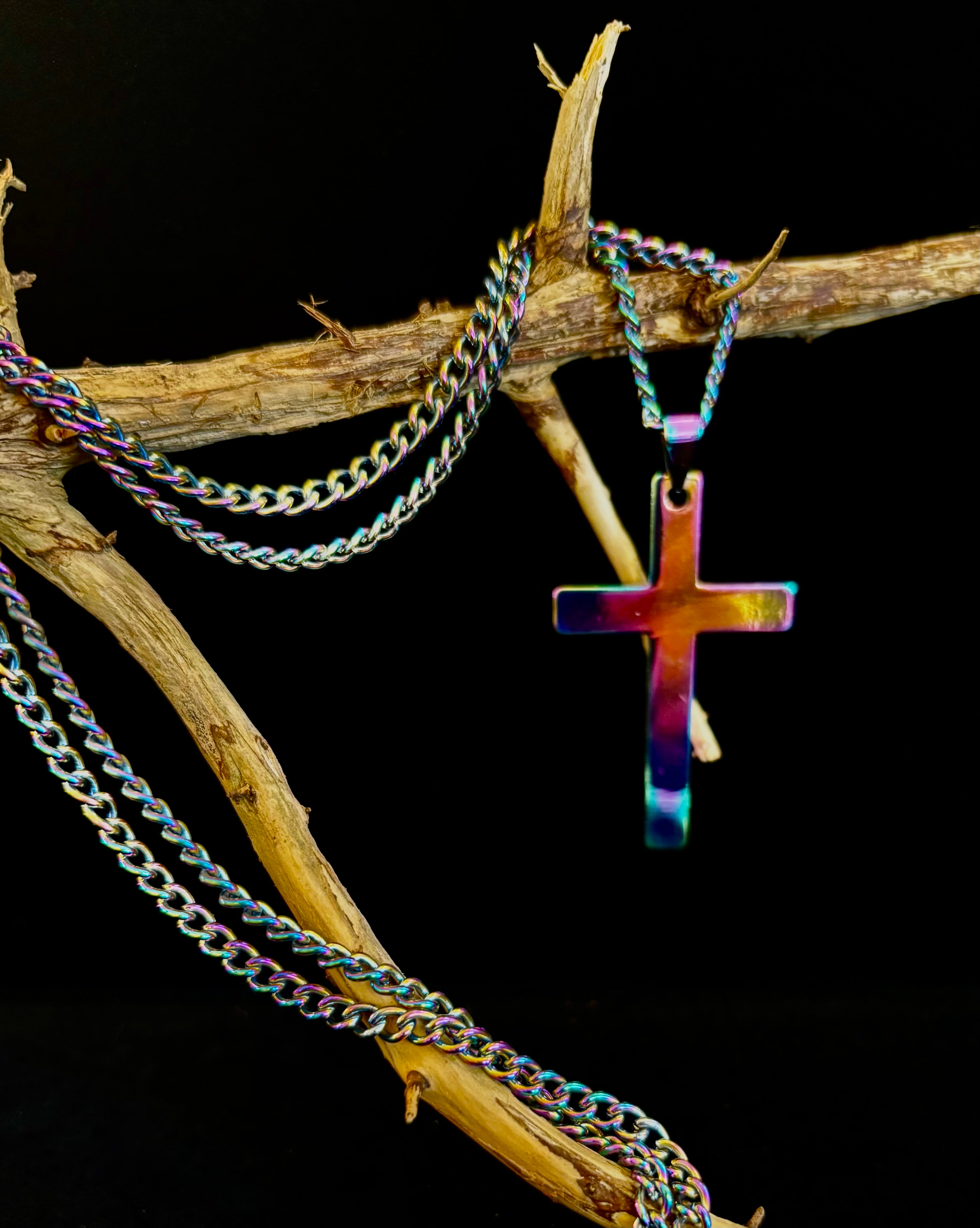 🌈 Rainbow Cross Necklace – Pride Inspired Pendant with 22" Chain