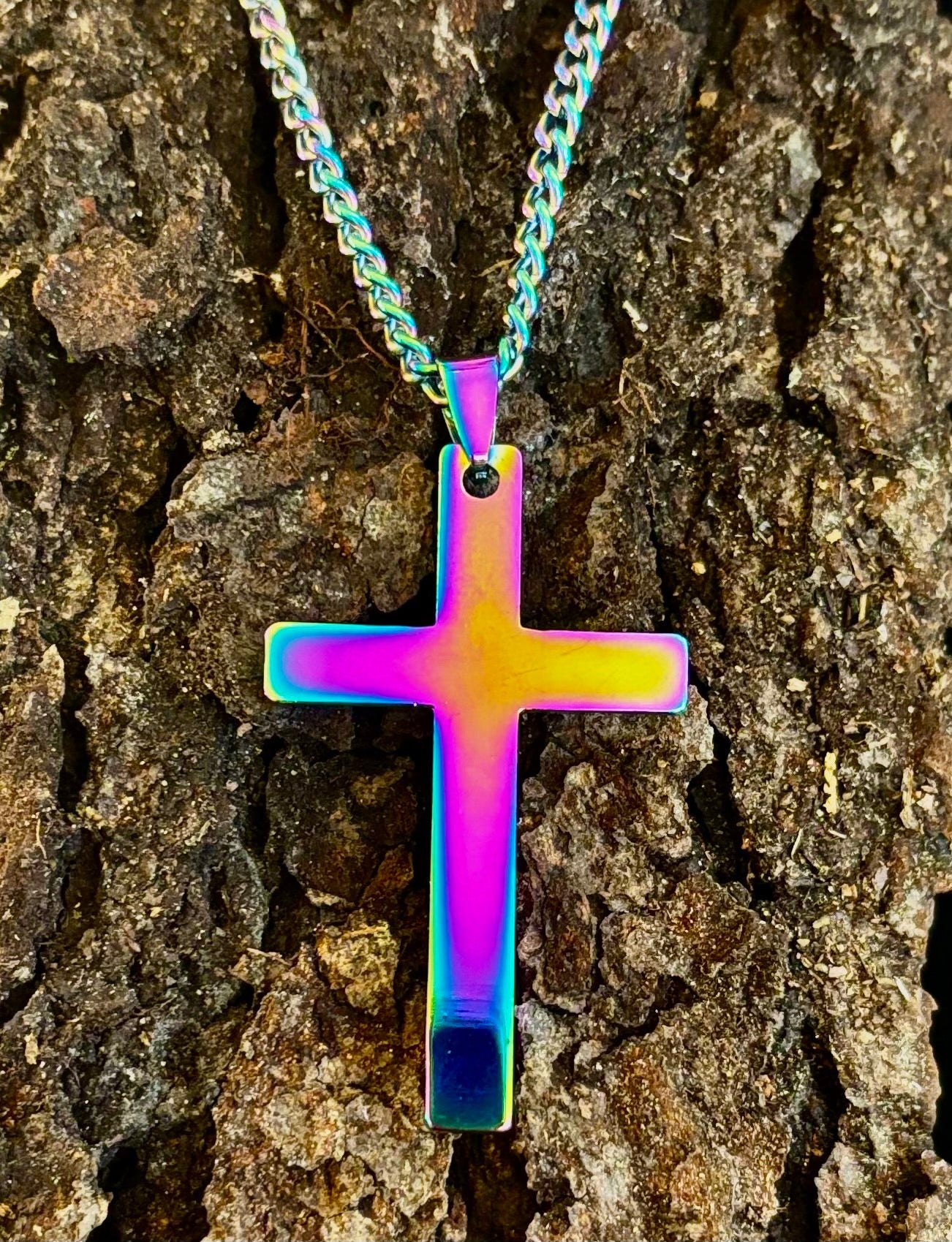 🌈 Rainbow Cross Necklace – Pride Inspired Pendant with 22" Chain