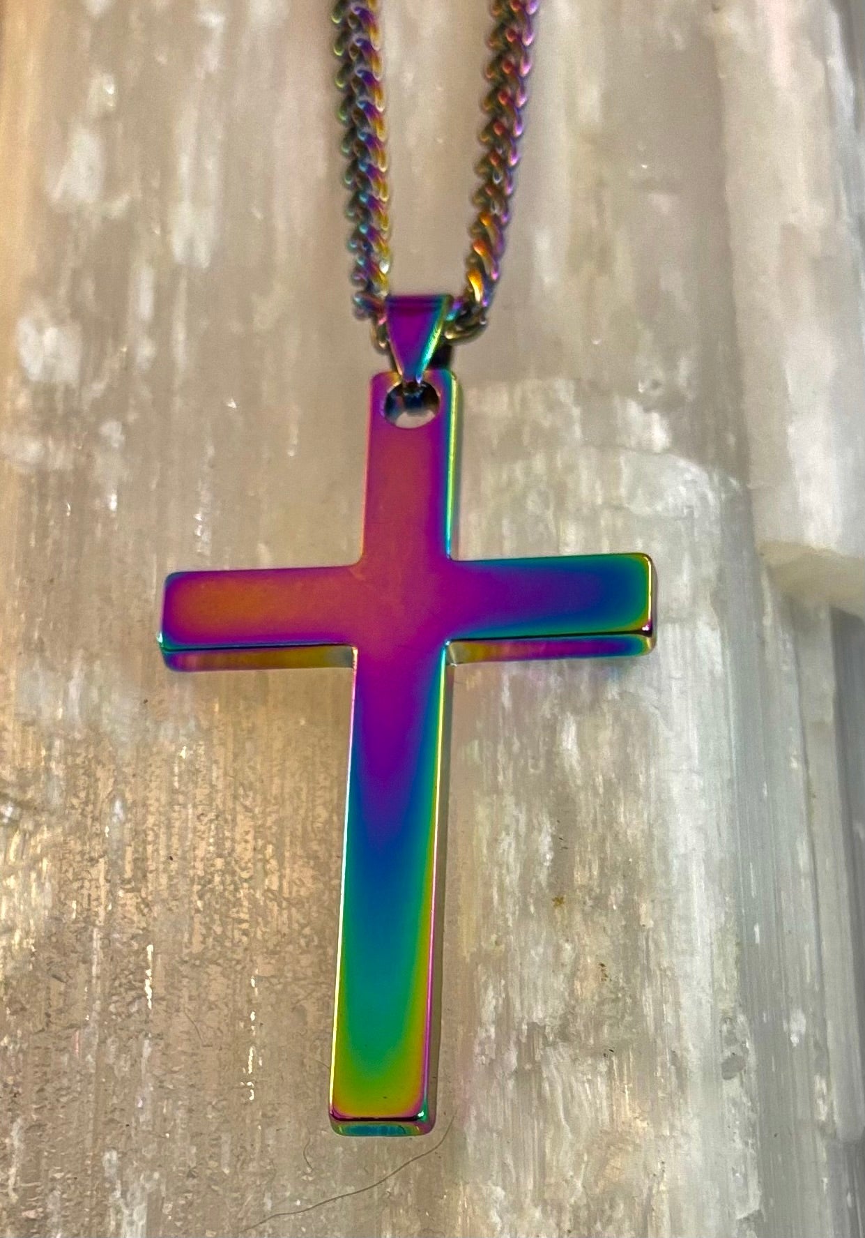 🌈 Rainbow Cross Necklace – Pride Inspired Pendant with 22" Chain