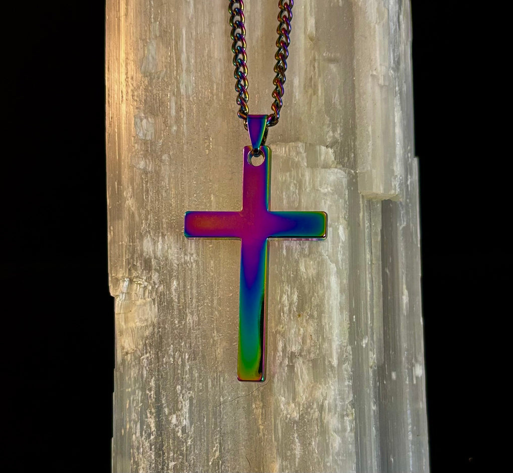 🌈 Rainbow Cross Necklace – Pride Inspired Pendant with 22" Chain