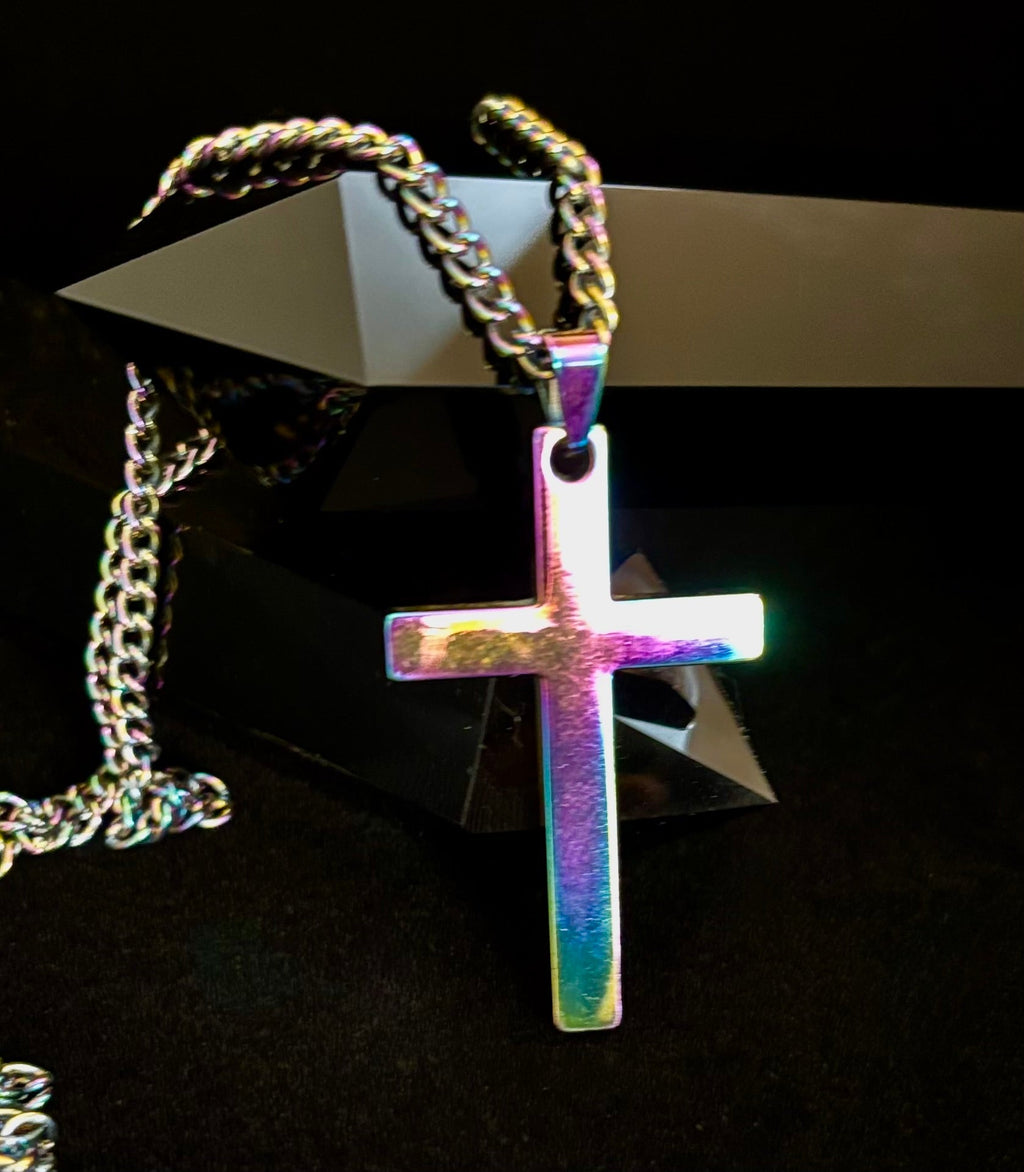 🌈 Rainbow Cross Necklace – Pride Inspired Pendant with 22" Chain