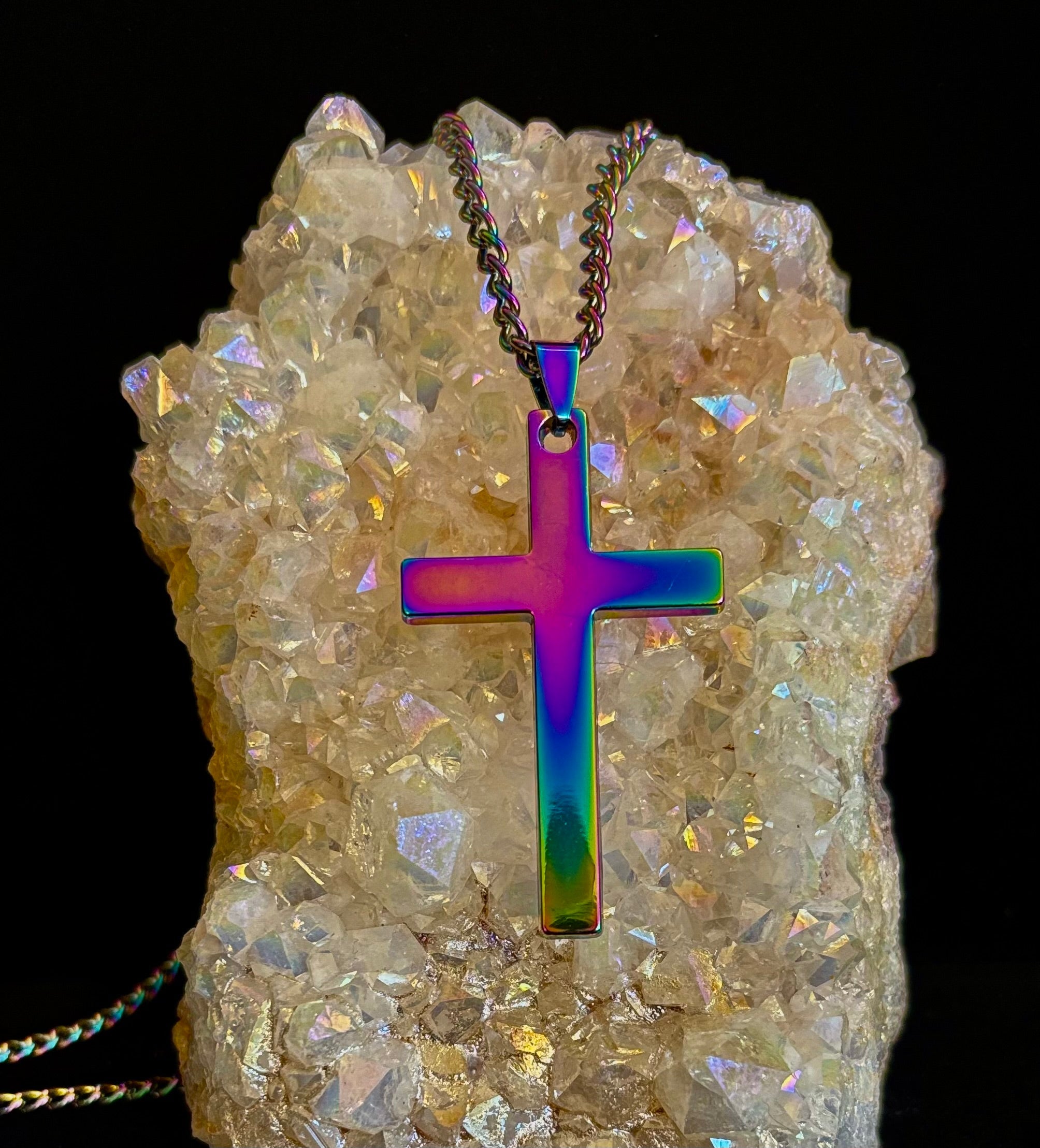 🌈 Rainbow Cross Necklace – Pride Inspired Pendant with 22" Chain