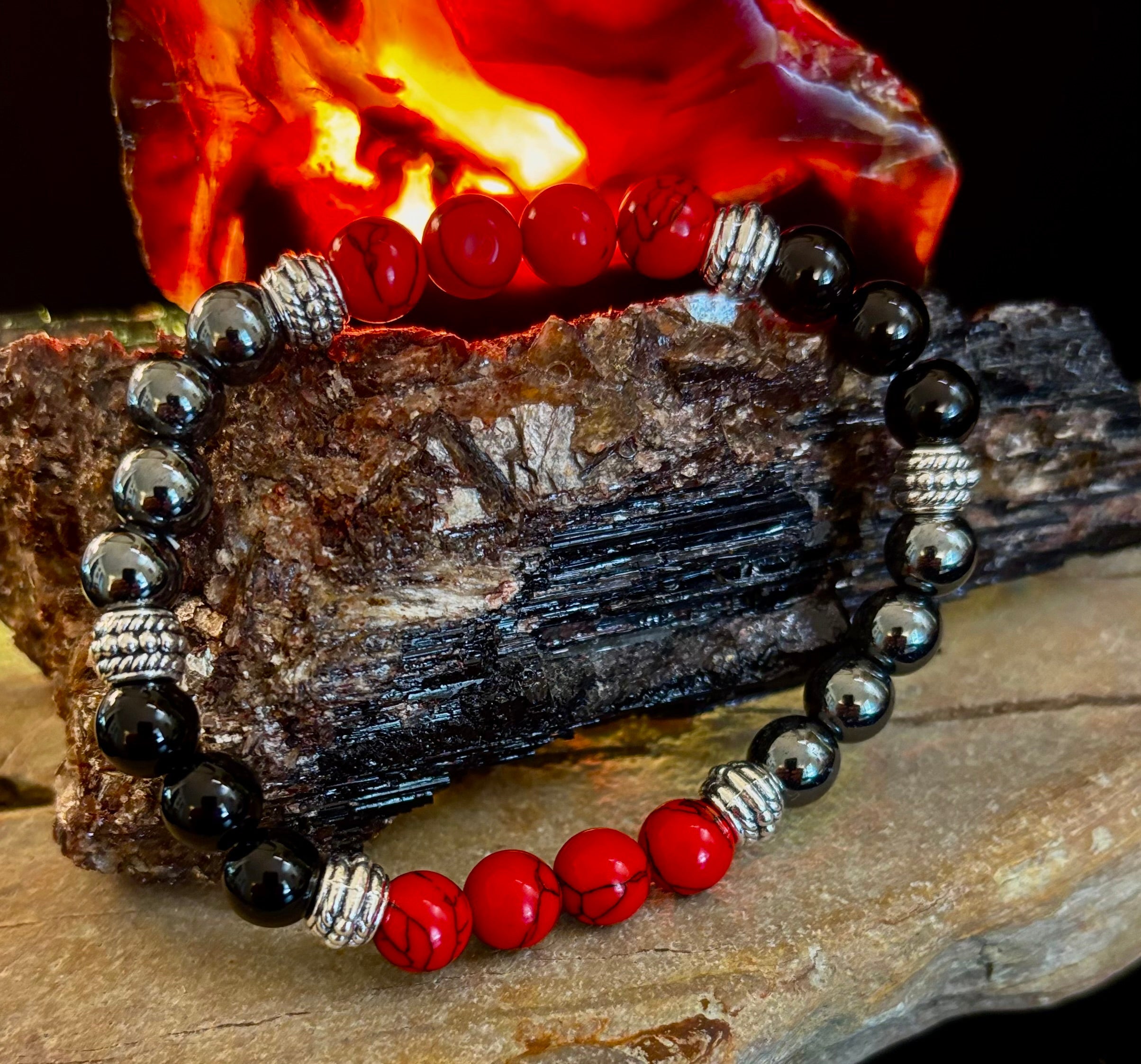 Natural Stone Beaded Bracelet – 8mm Retro Unisex Design for Large Wrists