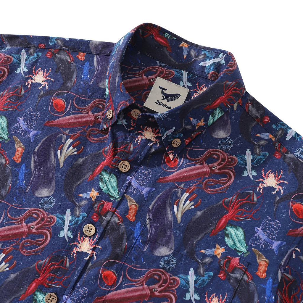 Men's Cotton Hawaiian Shirt Leviathan Showdown Print Navy Blue