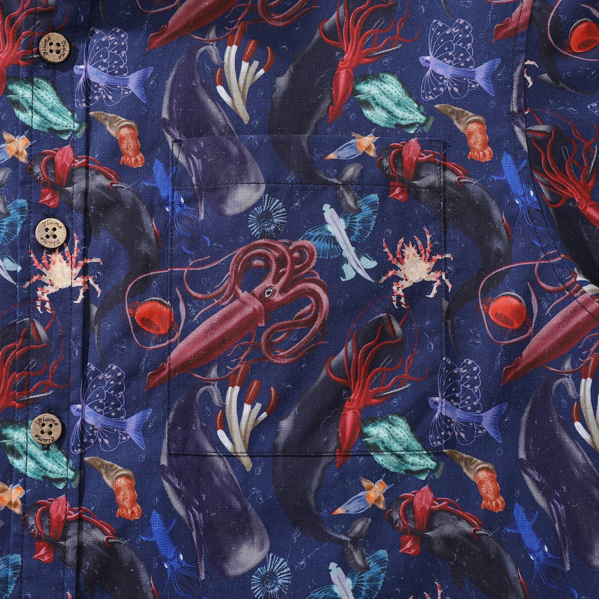 Men's Cotton Hawaiian Shirt Leviathan Showdown Print Navy Blue