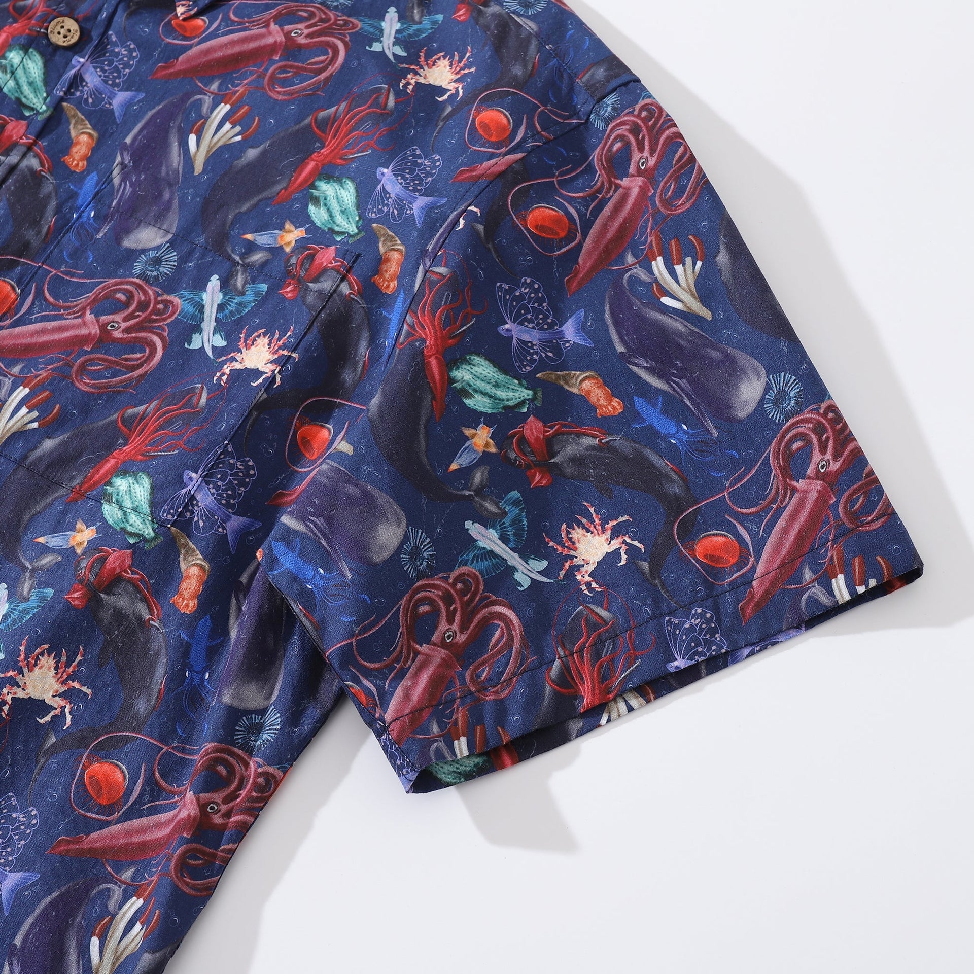 Men's Cotton Hawaiian Shirt Leviathan Showdown Print Navy Blue
