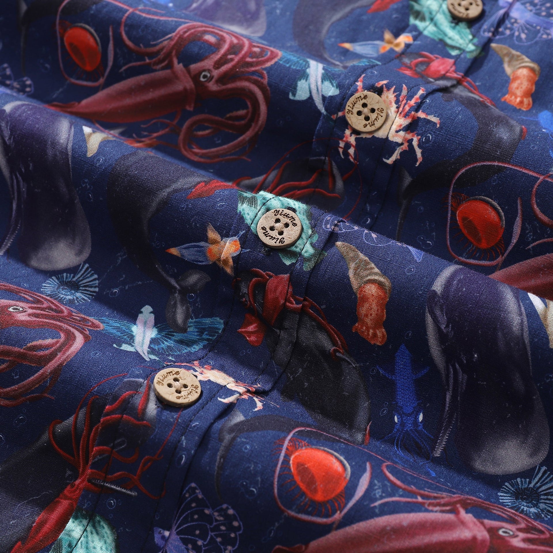 Men's Cotton Hawaiian Shirt Leviathan Showdown Print Navy Blue