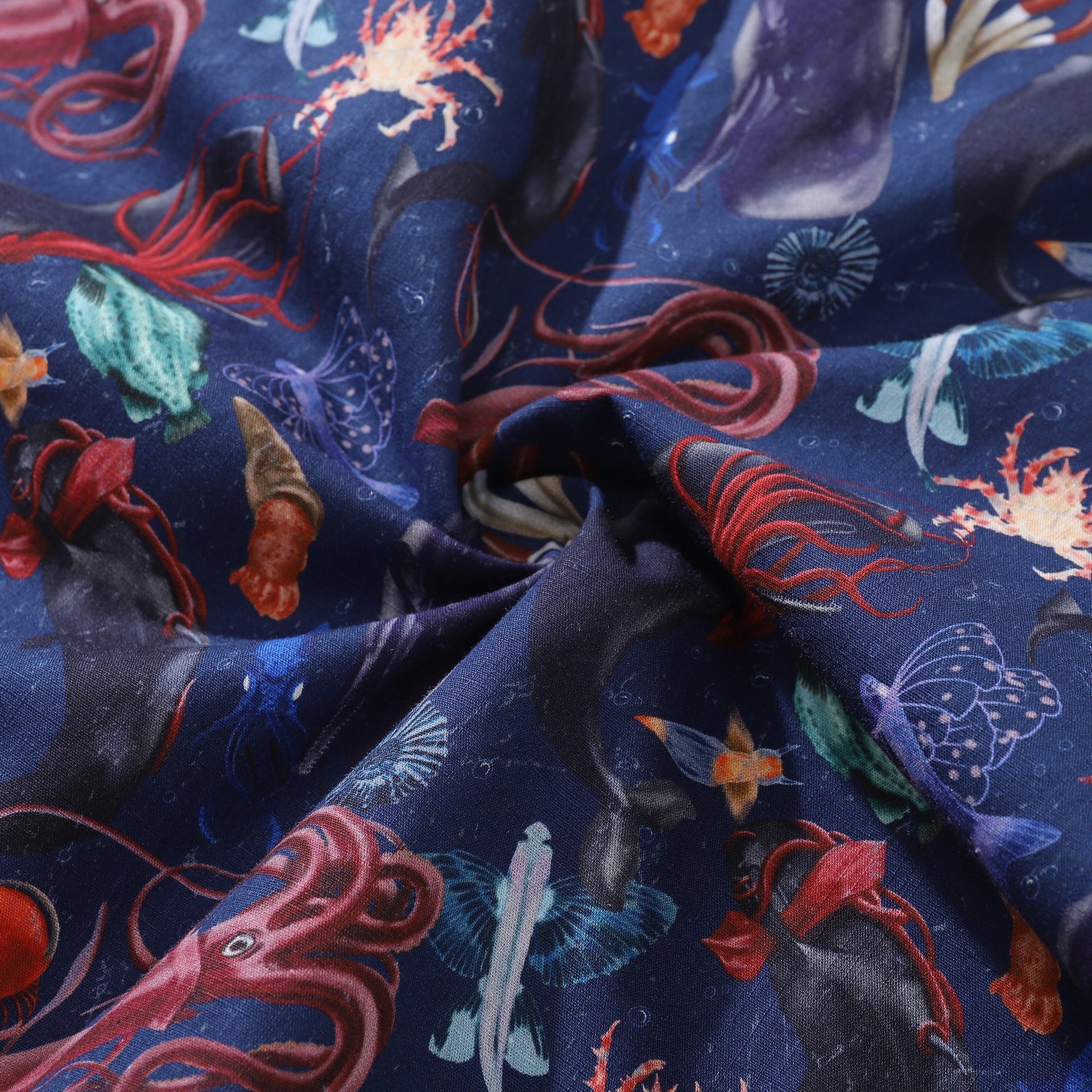 Men's Cotton Hawaiian Shirt Leviathan Showdown Print Navy Blue