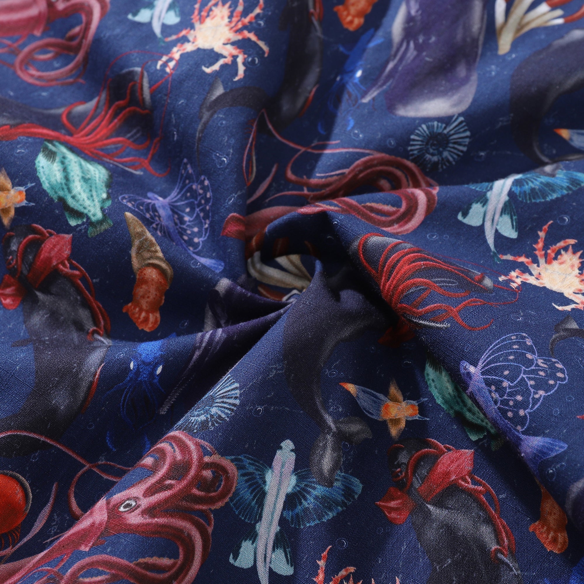 Men's Cotton Hawaiian Shirt Leviathan Showdown Print Navy Blue