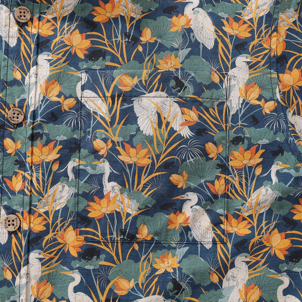 Men's Pond Scene Print Cotton Short Sleeve Hawaiian Shirt