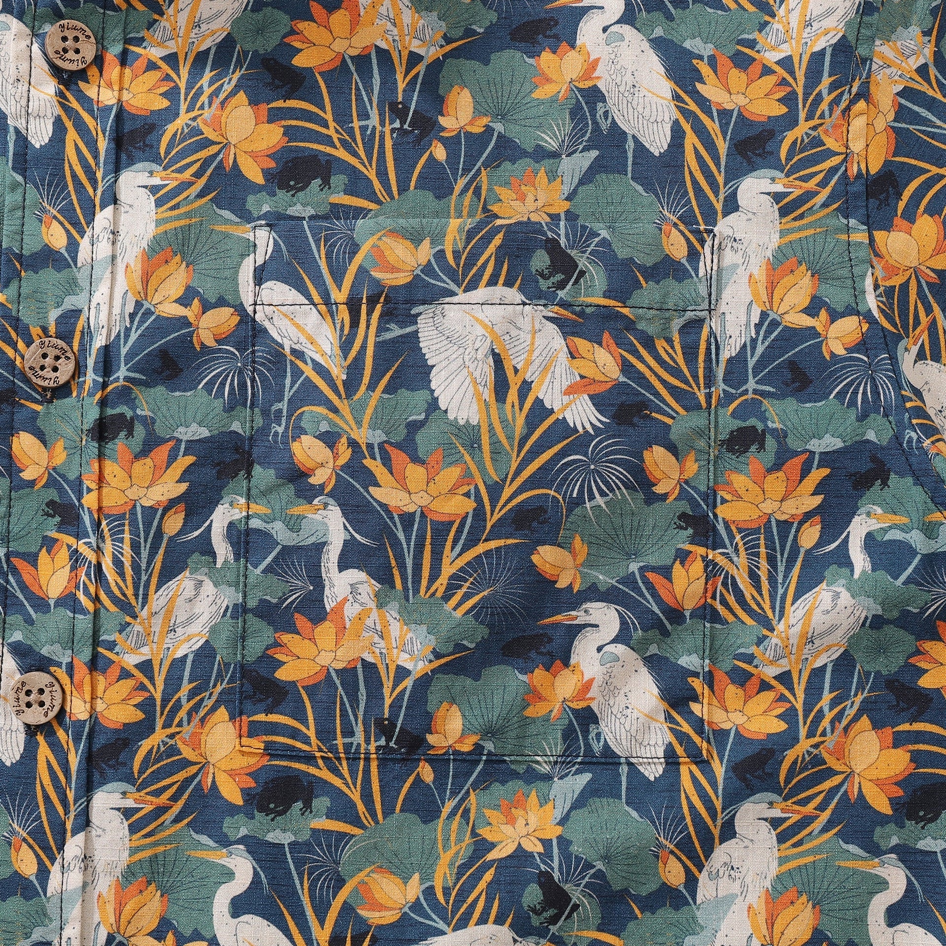 Men's Pond Scene Print Cotton Short Sleeve Hawaiian Shirt