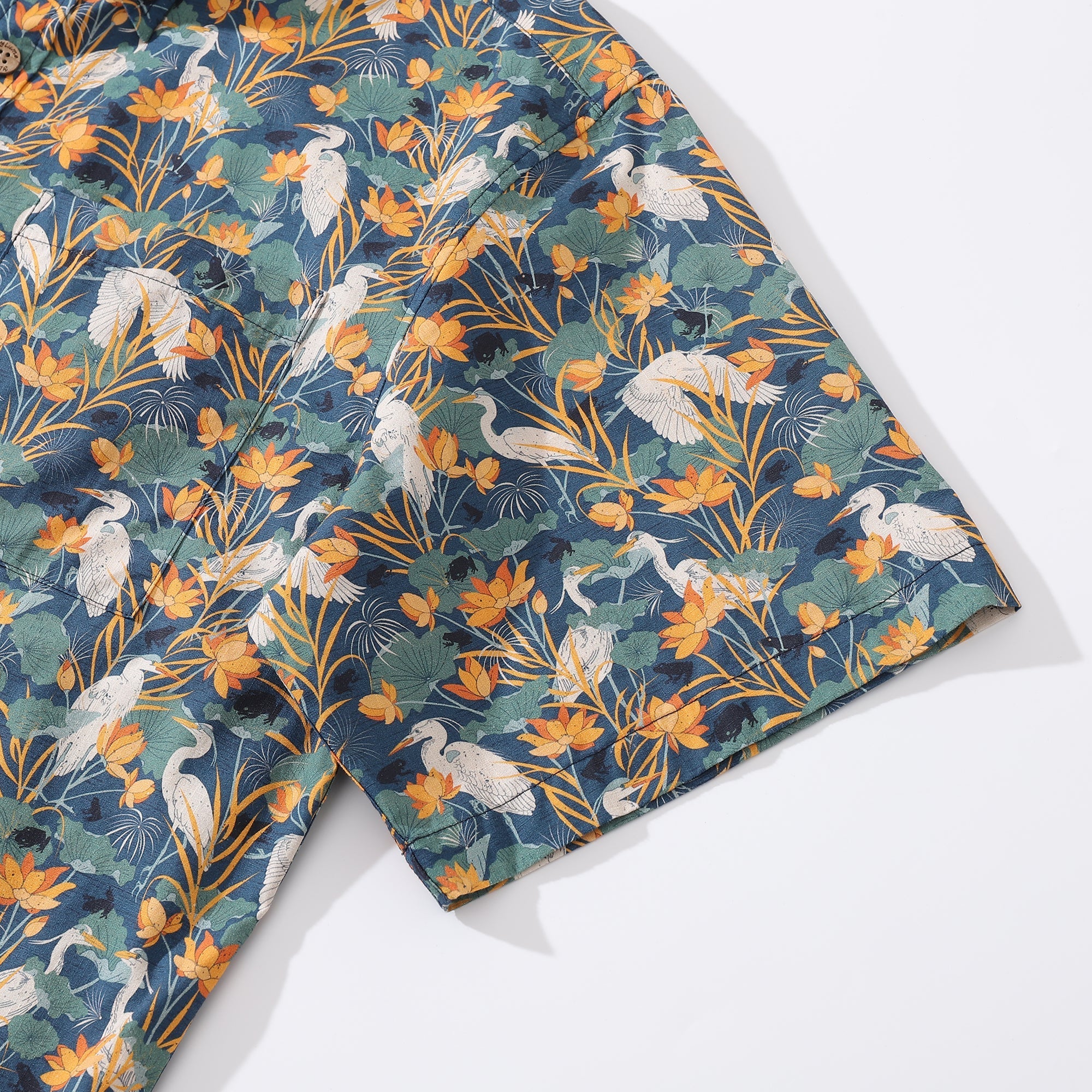 Men's Pond Scene Print Cotton Short Sleeve Hawaiian Shirt