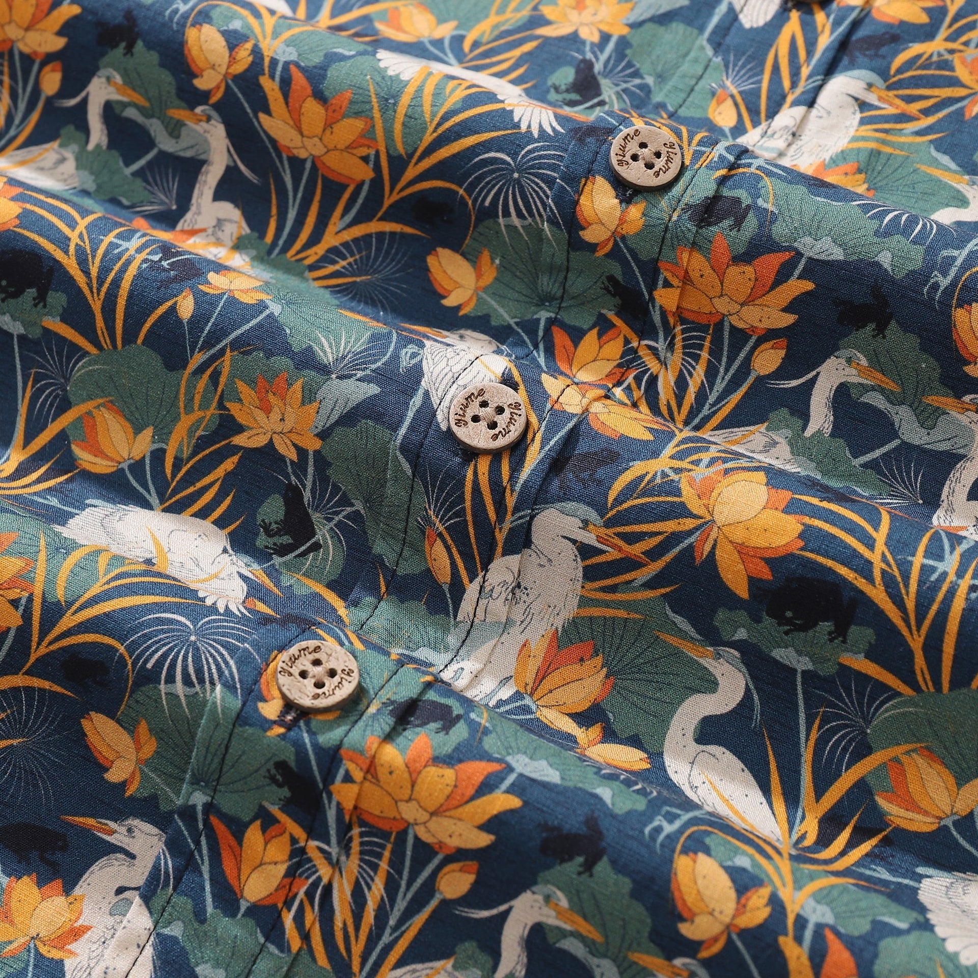 Men's Pond Scene Print Cotton Short Sleeve Hawaiian Shirt