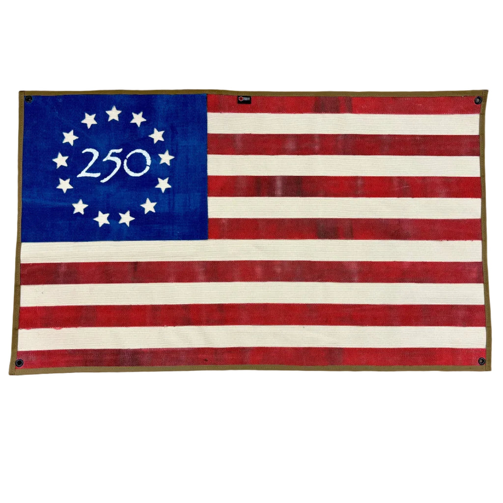 Handcrafted Betsy Ross 250 Edition American flag made from decommissioned fire hose