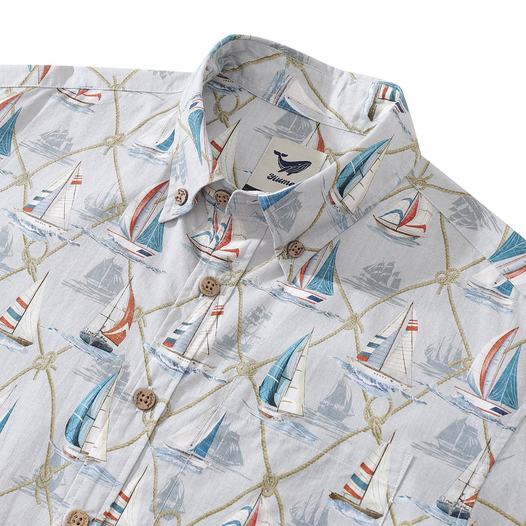 Men's Aloha Adventure Sailboat Print Cotton Hawaiian Shirt