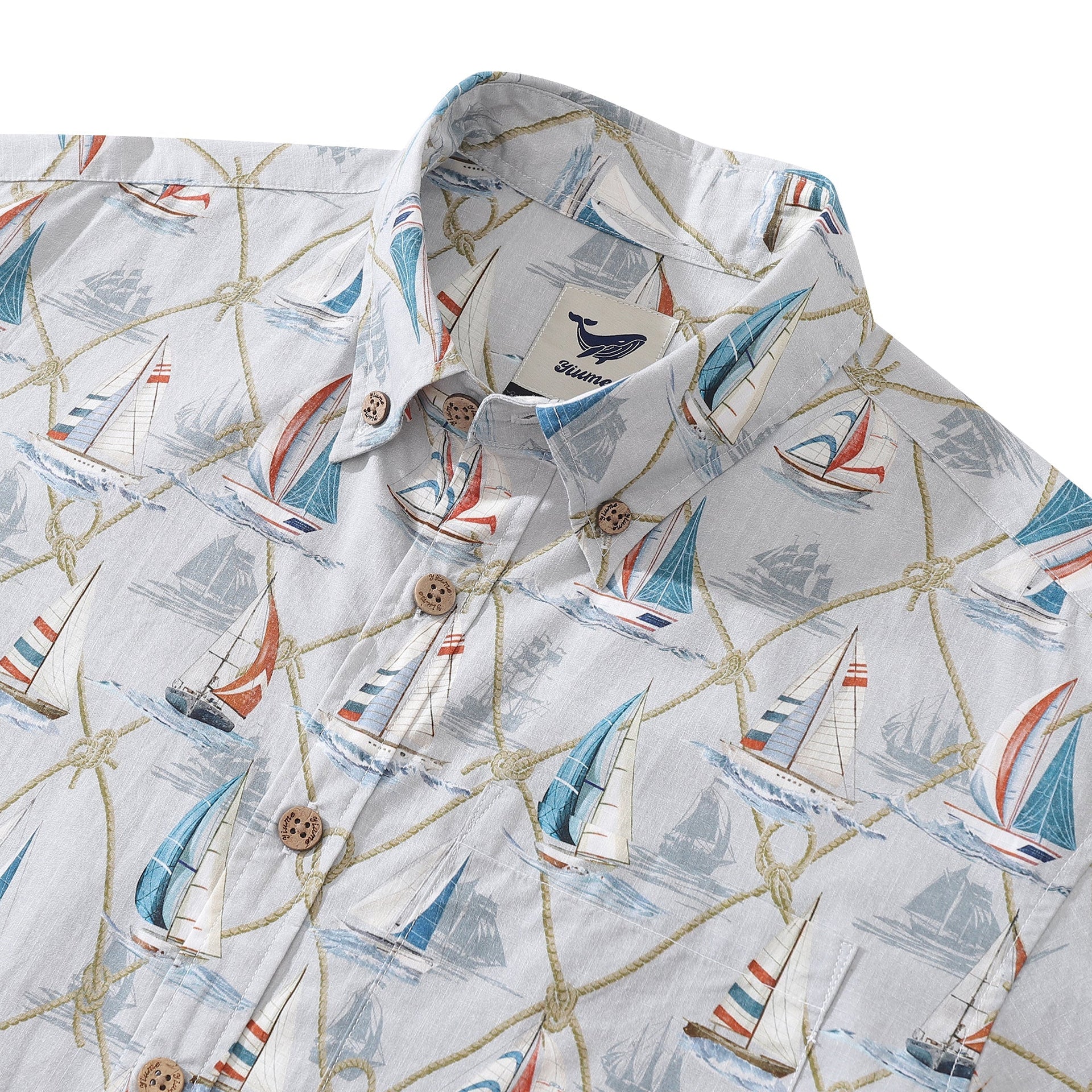 Men's Aloha Adventure Sailboat Print Cotton Hawaiian Shirt