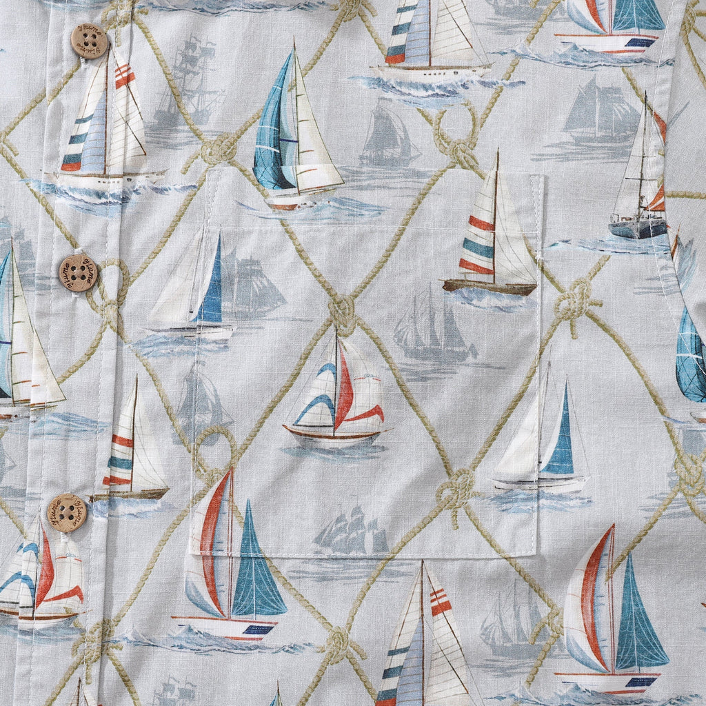 Men's Aloha Adventure Sailboat Print Cotton Hawaiian Shirt