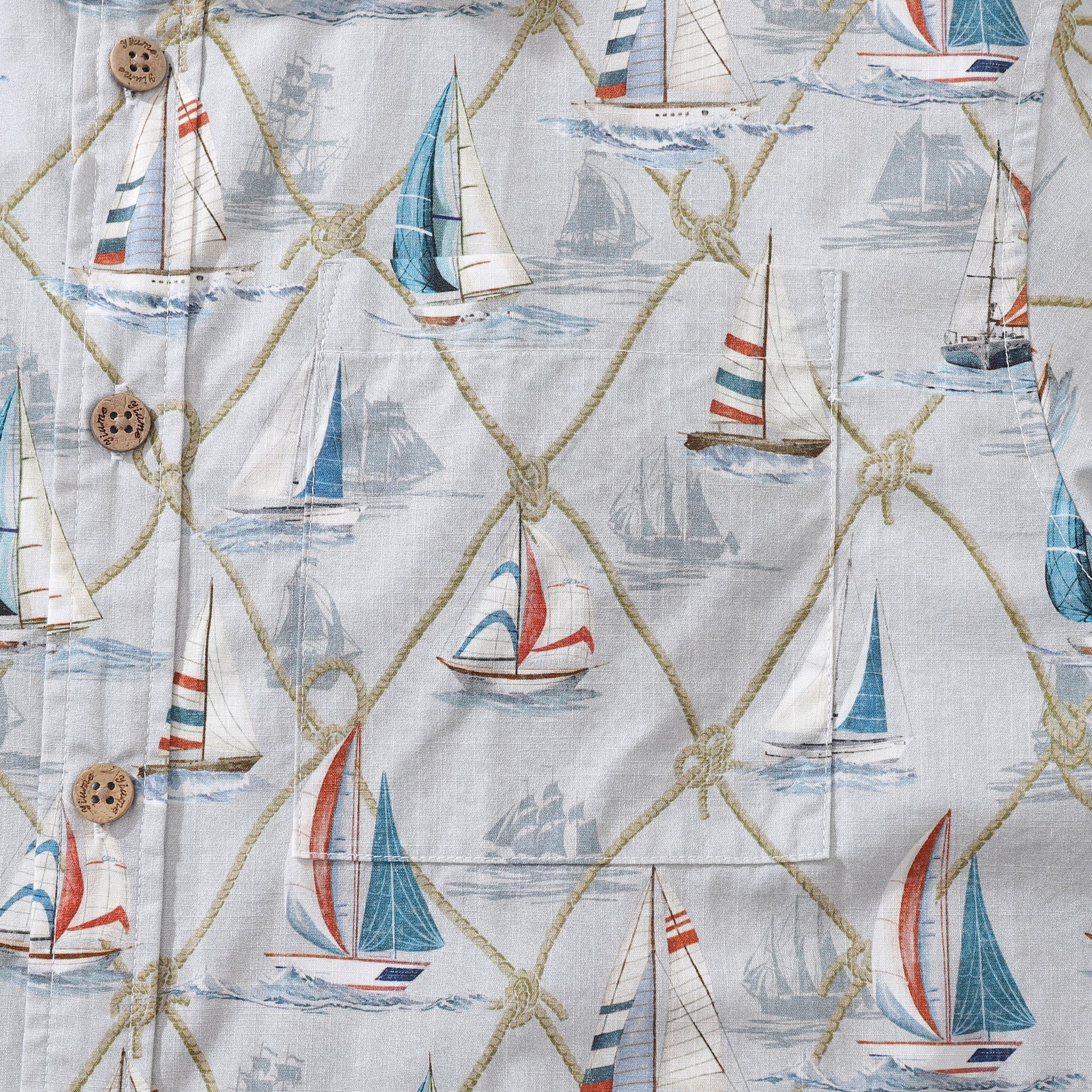 Men's Aloha Adventure Sailboat Print Cotton Hawaiian Shirt