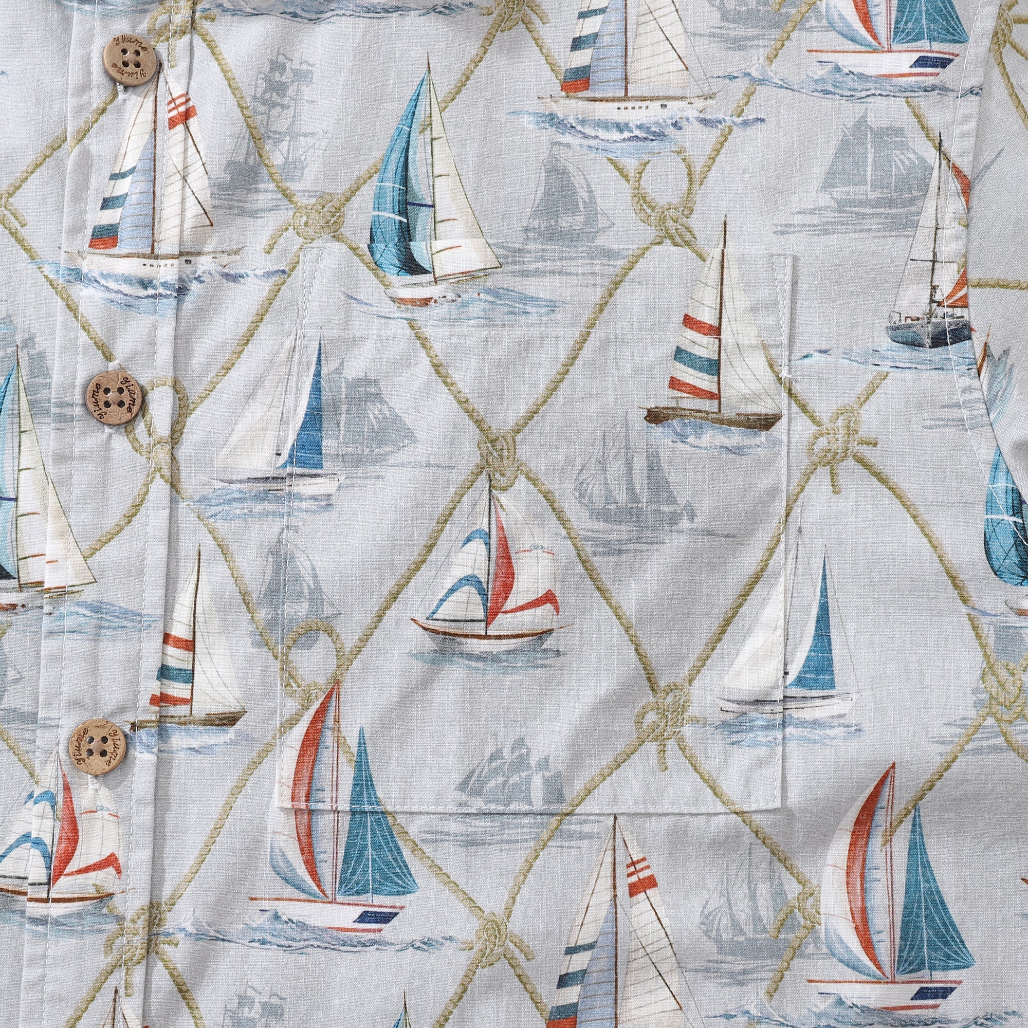 Men's Aloha Adventure Sailboat Print Cotton Hawaiian Shirt