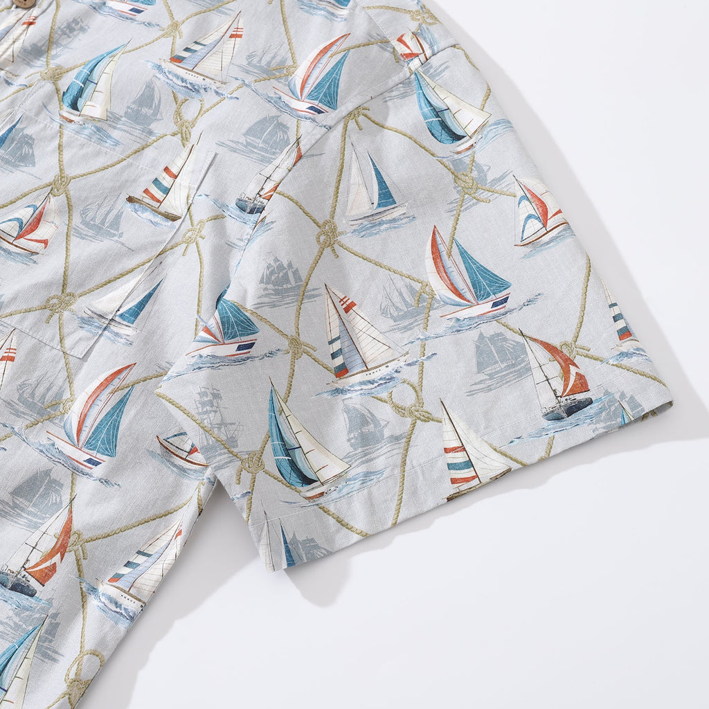 Men's Aloha Adventure Sailboat Print Cotton Hawaiian Shirt