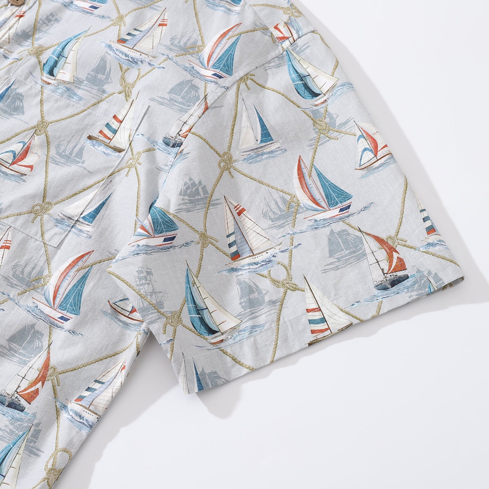Men's Aloha Adventure Sailboat Print Cotton Hawaiian Shirt