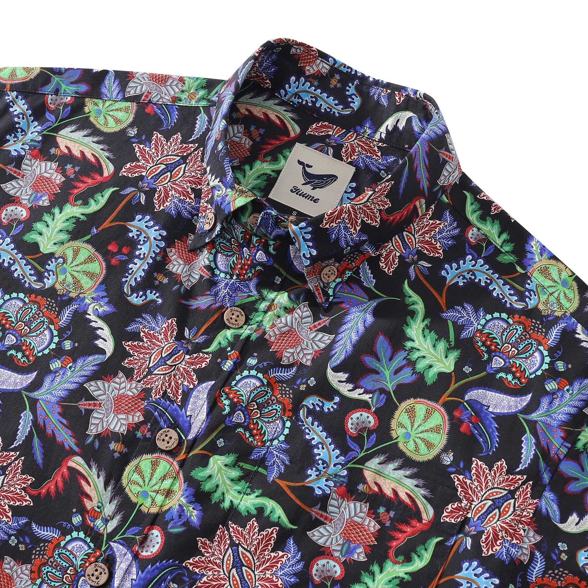 Men's Vibrant Vines Tropical Print Cotton Button-Down Shirt
