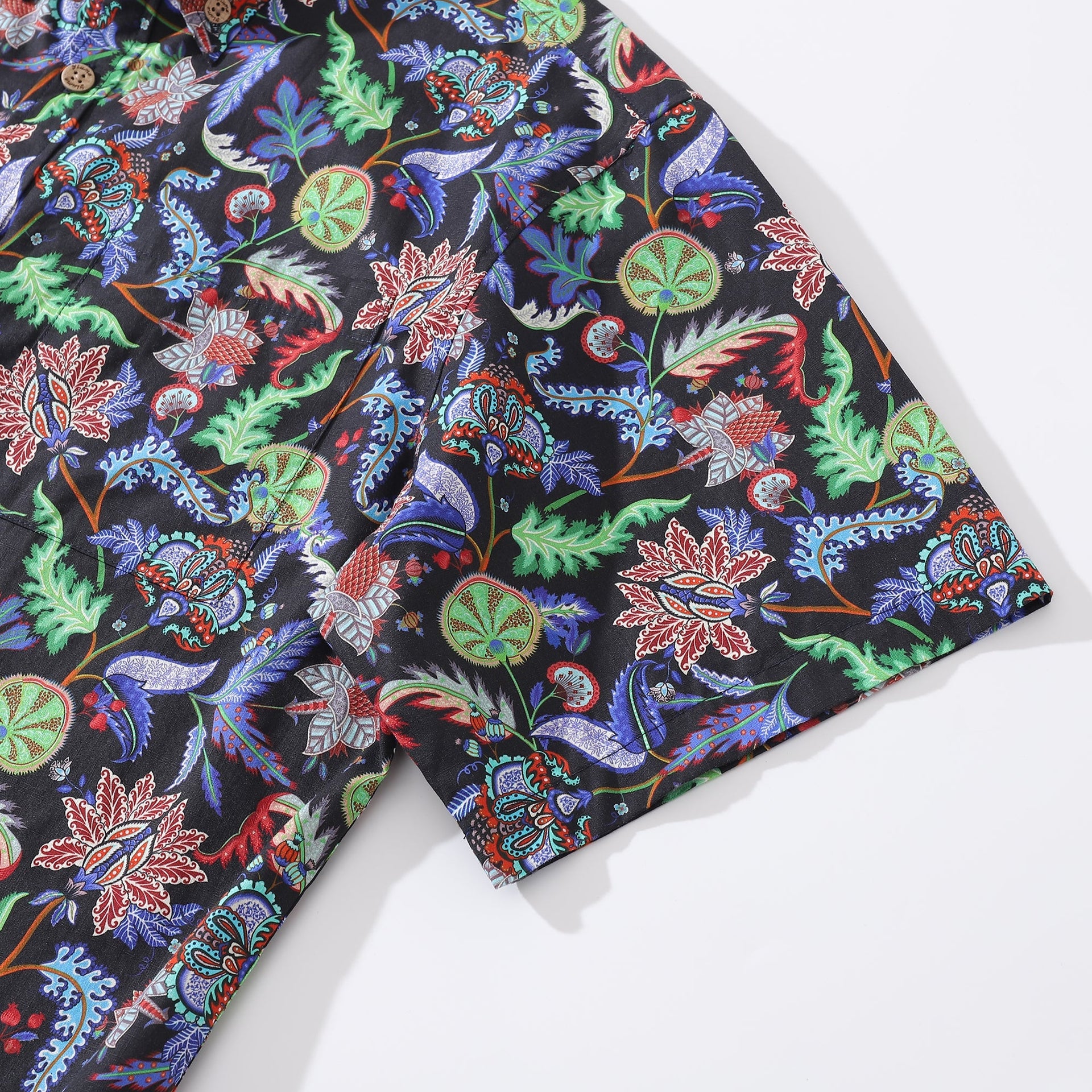 Men's Vibrant Vines Tropical Print Cotton Button-Down Shirt