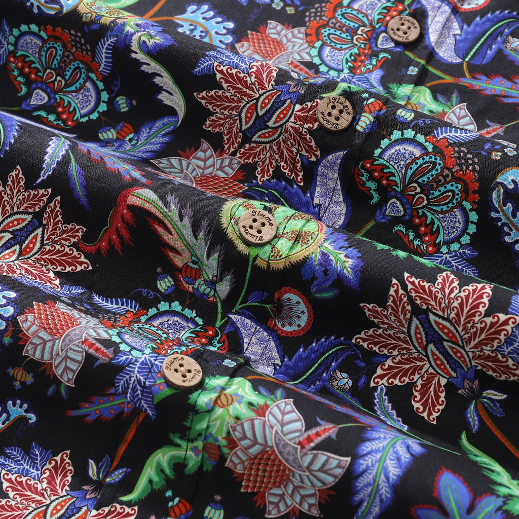 Men's Vibrant Vines Tropical Print Cotton Button-Down Shirt