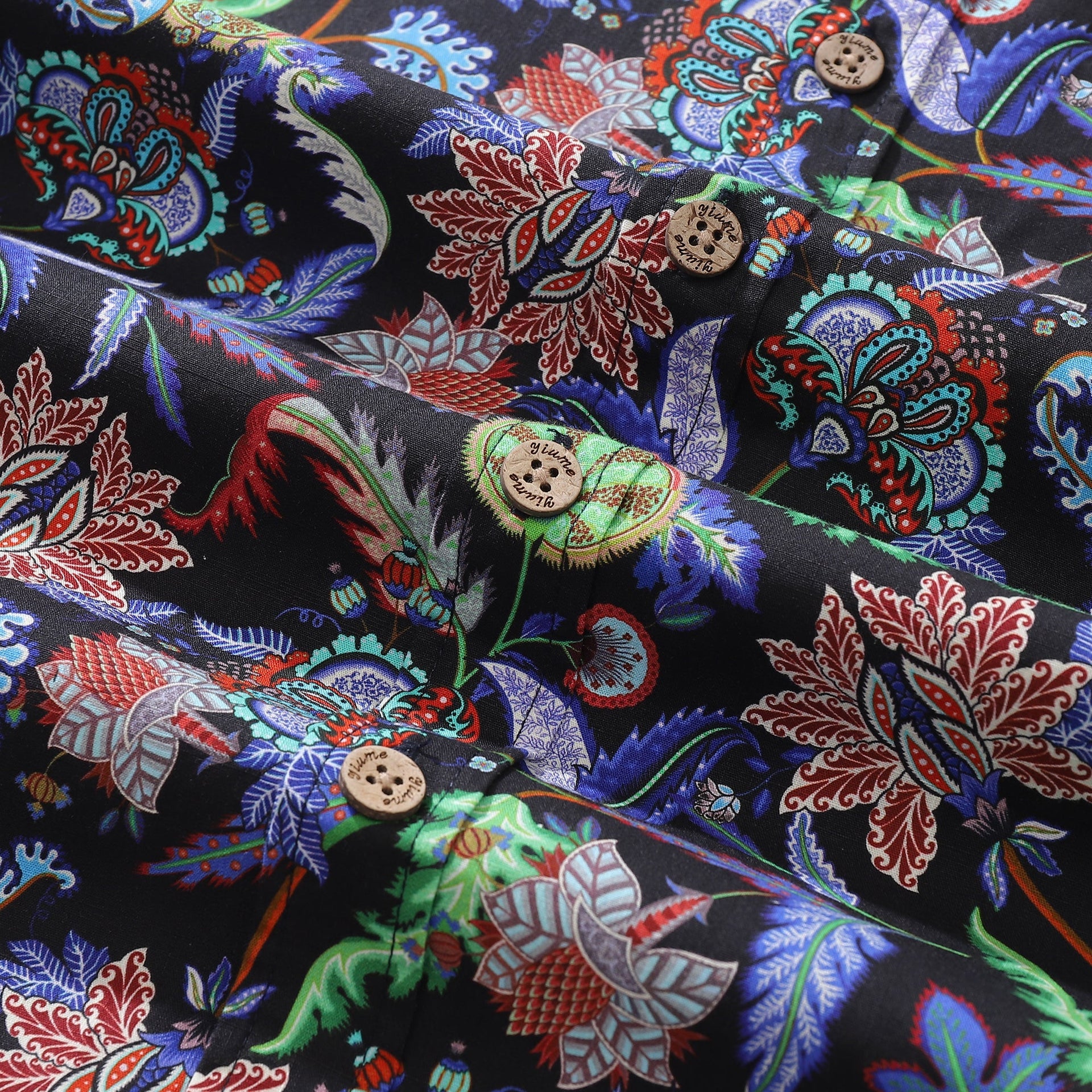Men's Vibrant Vines Tropical Print Cotton Button-Down Shirt