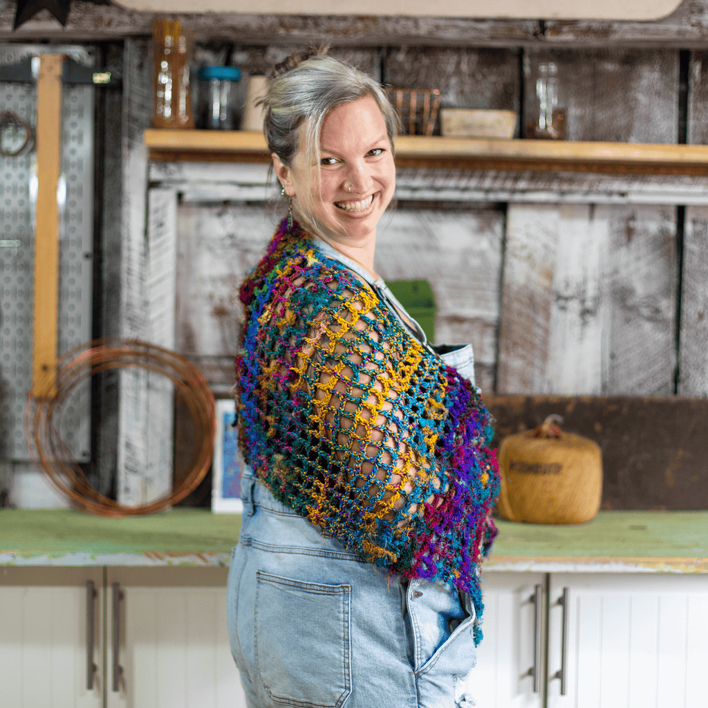 QuadraMesh Easy Crochet Shawl DIY Kit with Hand Spun Silk Yarn