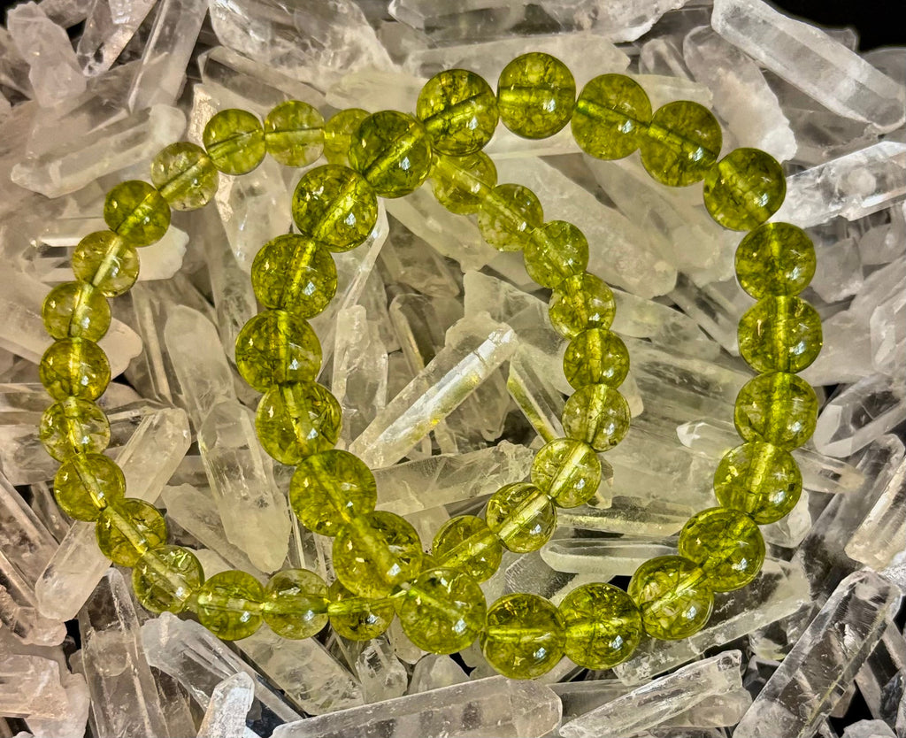 Green Peridot Healing Bracelet – 8mm or 10mm Beads for Abundance, Growth & Emotional Clarity