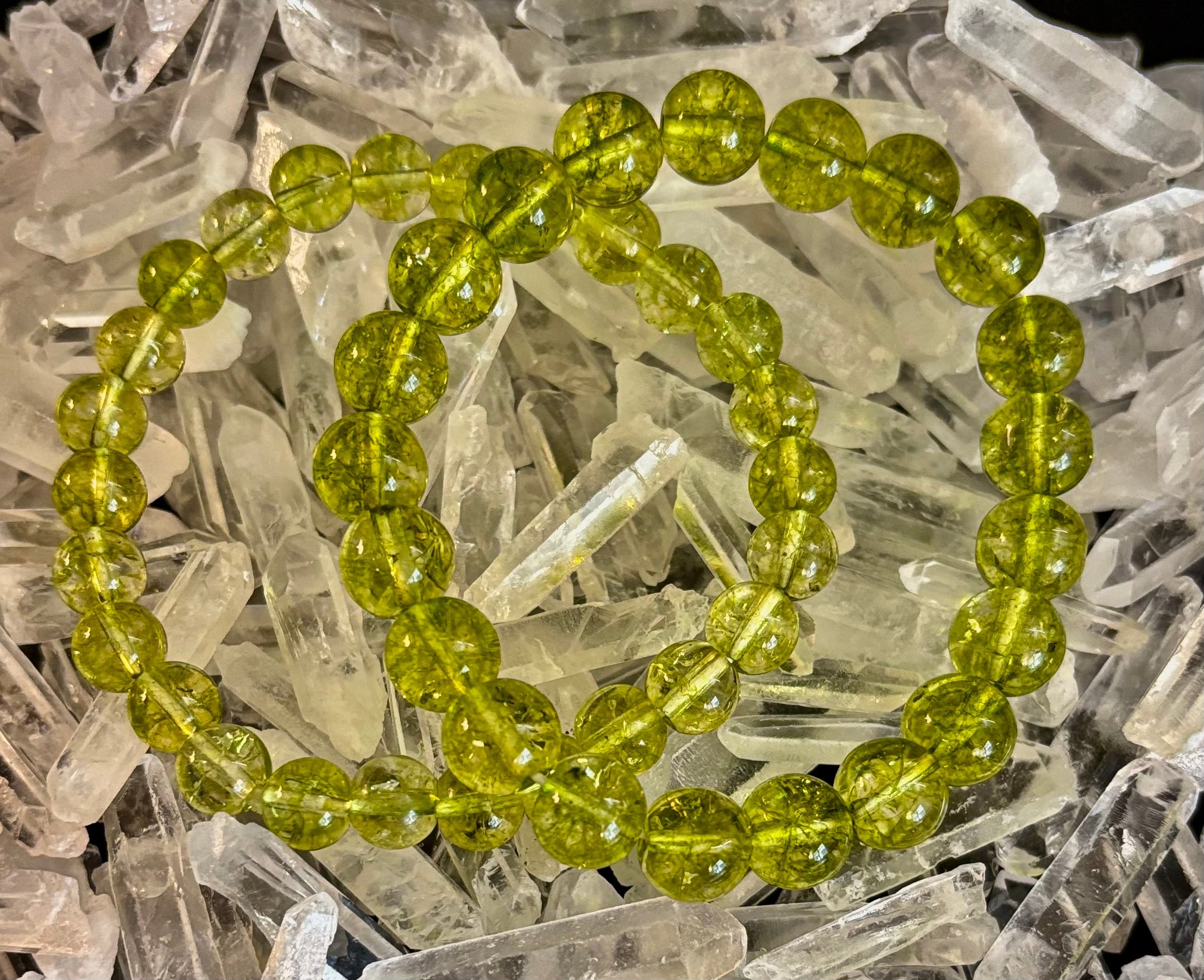 Green Peridot Healing Bracelet – 8mm or 10mm Beads for Abundance, Growth & Emotional Clarity