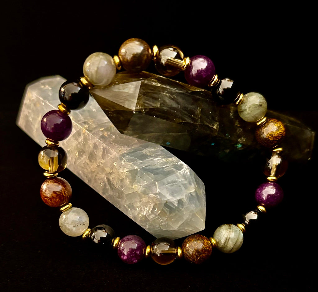 Mystic Energy - Labradorite, Amethyst, Smoky Quartz, Black Onyx & Tiger’s Eye Reiki-Infused Protection & Balance Bracelet