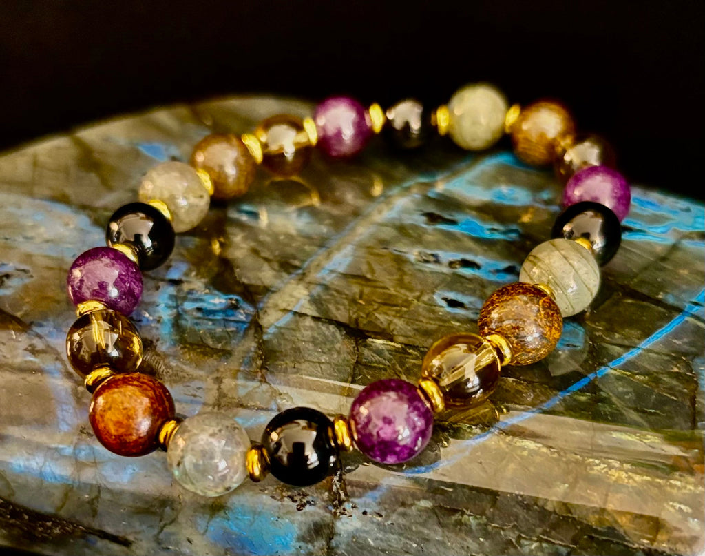 Mystic Energy - Labradorite, Amethyst, Smoky Quartz, Black Onyx & Tiger’s Eye Reiki-Infused Protection & Balance Bracelet