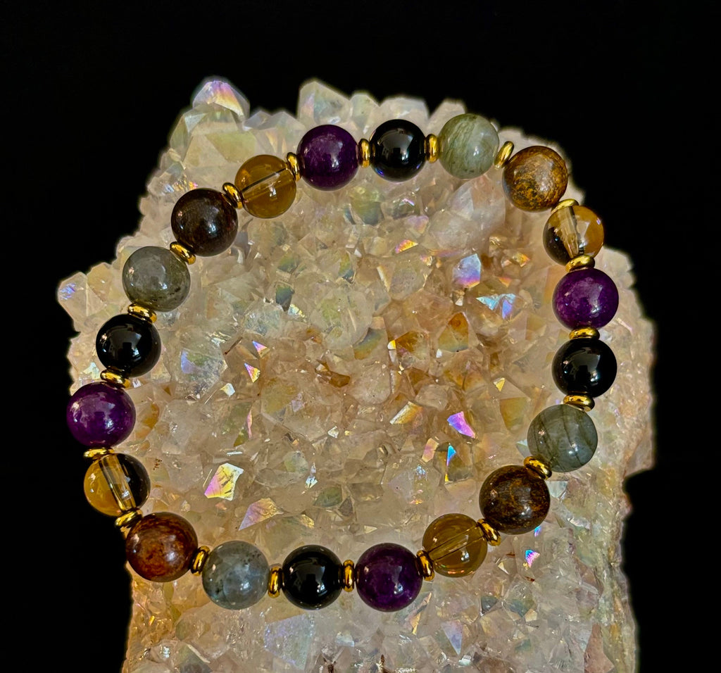 Mystic Energy - Labradorite, Amethyst, Smoky Quartz, Black Onyx & Tiger’s Eye Reiki-Infused Protection & Balance Bracelet