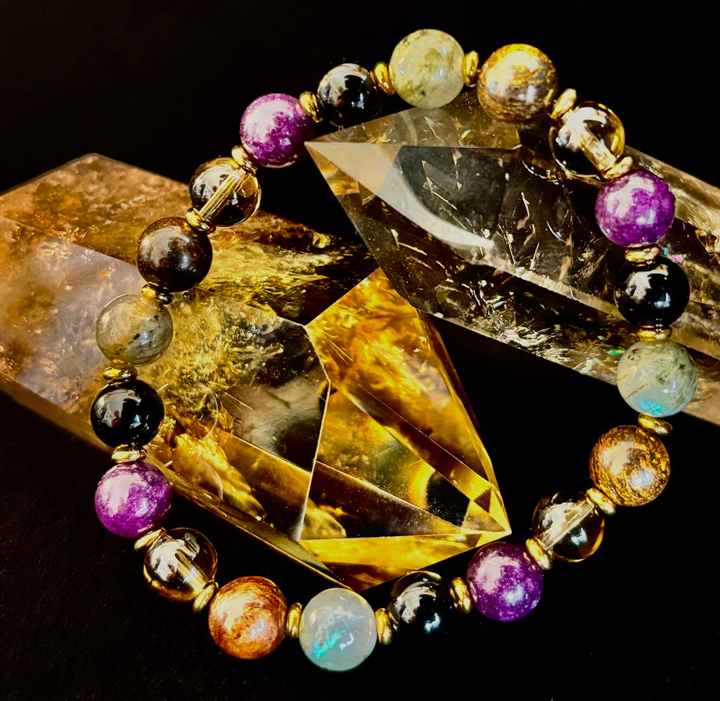 Mystic Energy - Labradorite, Amethyst, Smoky Quartz, Black Onyx & Tiger’s Eye Reiki-Infused Protection & Balance Bracelet