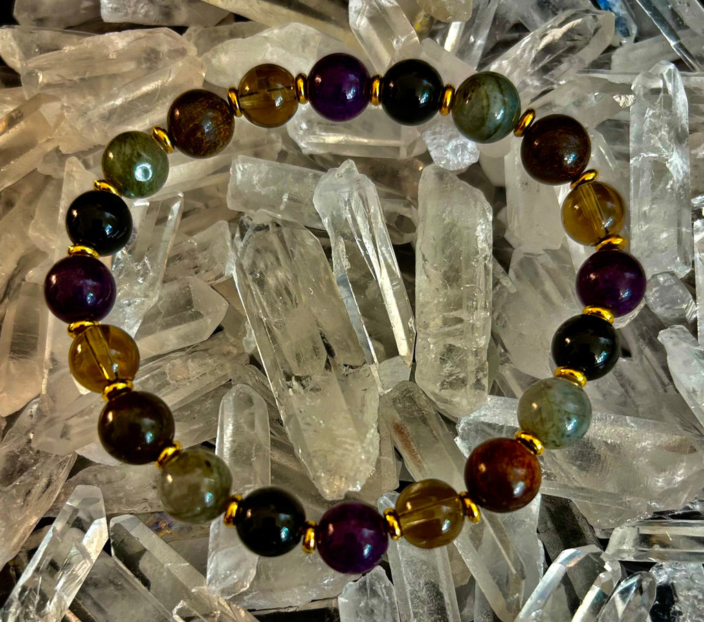 Mystic Energy - Labradorite, Amethyst, Smoky Quartz, Black Onyx & Tiger’s Eye Reiki-Infused Protection & Balance Bracelet
