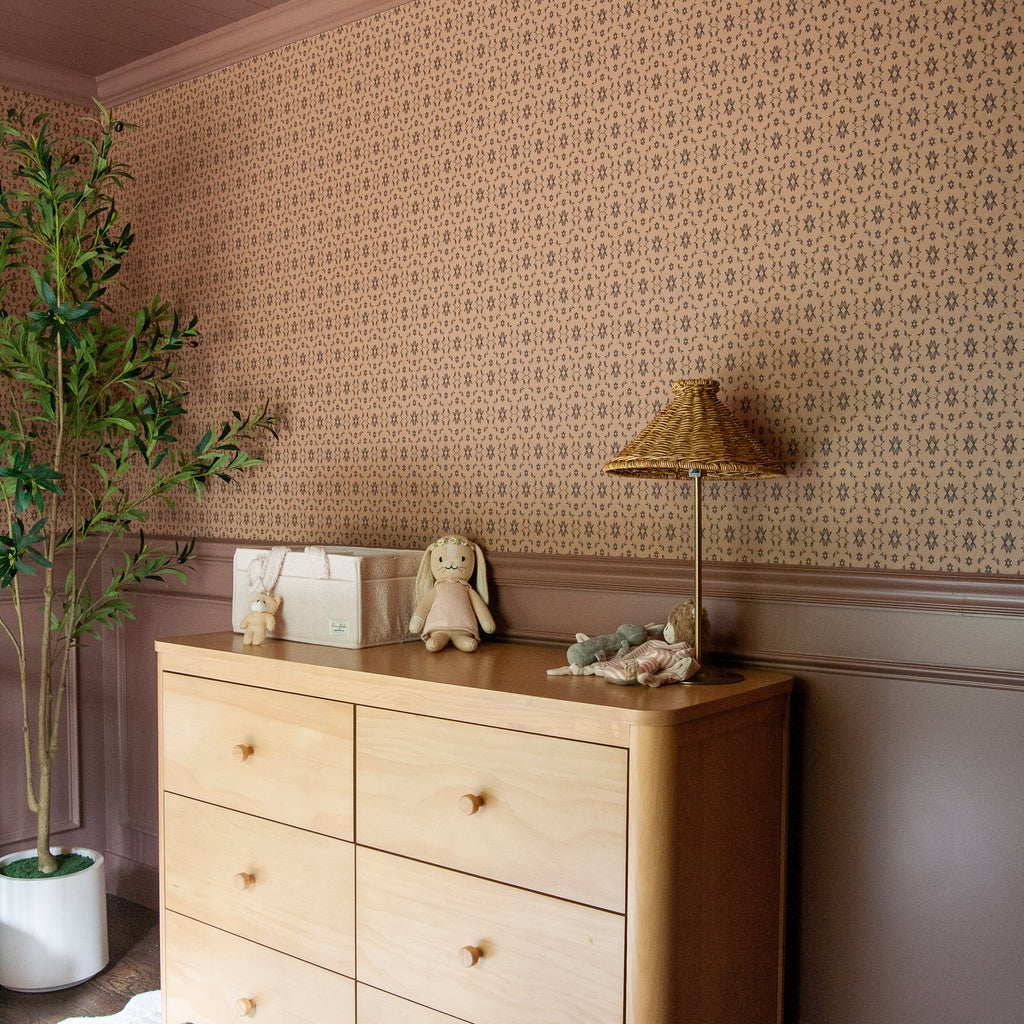 Zara tan and brown geometric patterned wallpaper with a bohemian style