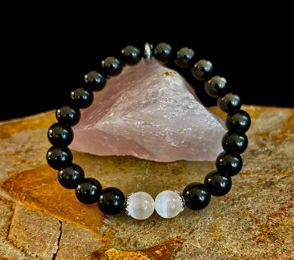 Energy Shield Bracelet – Black Obsidian & Selenite Protection Bracelet