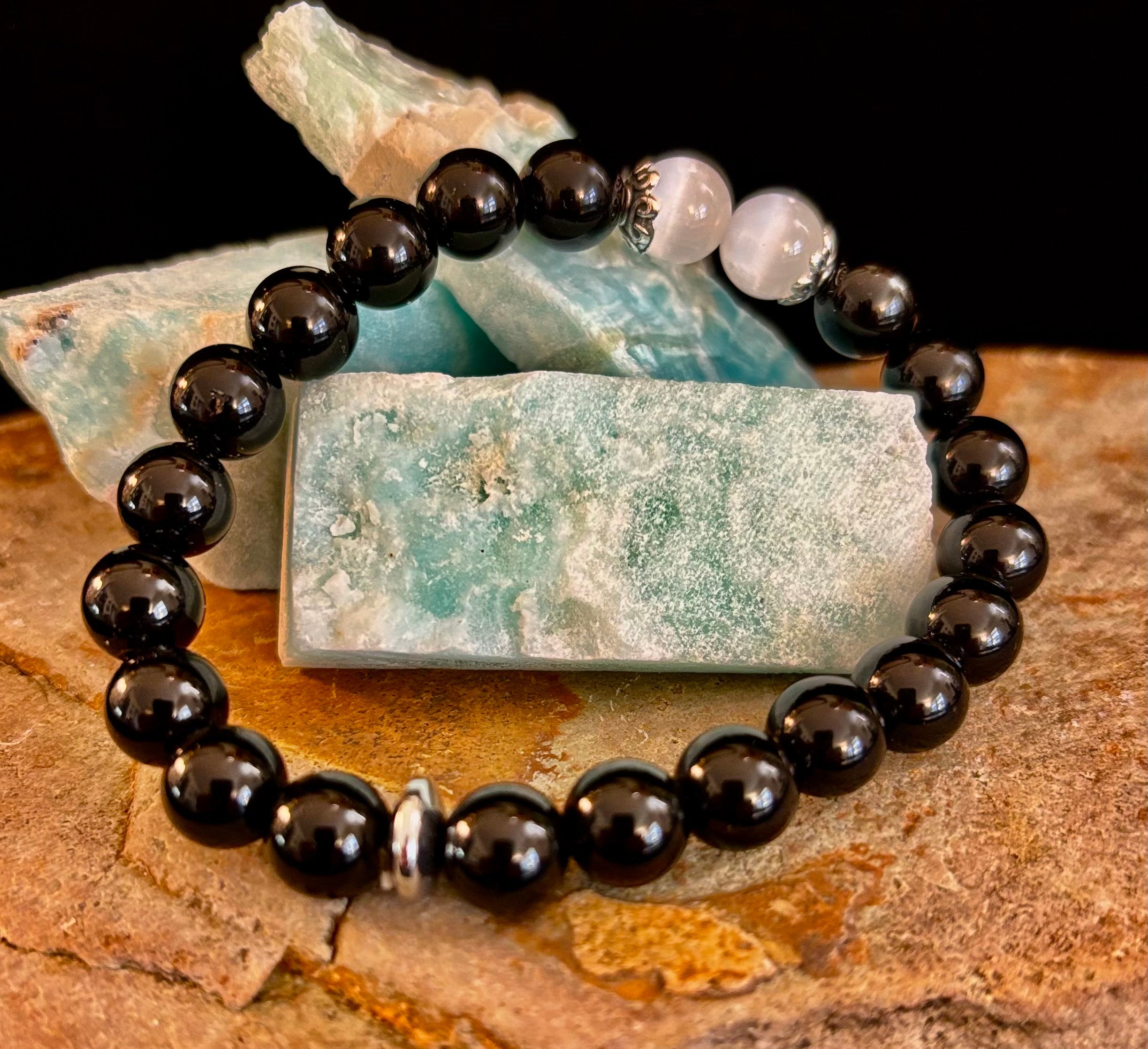 Energy Shield Bracelet – Black Obsidian & Selenite Protection Bracelet