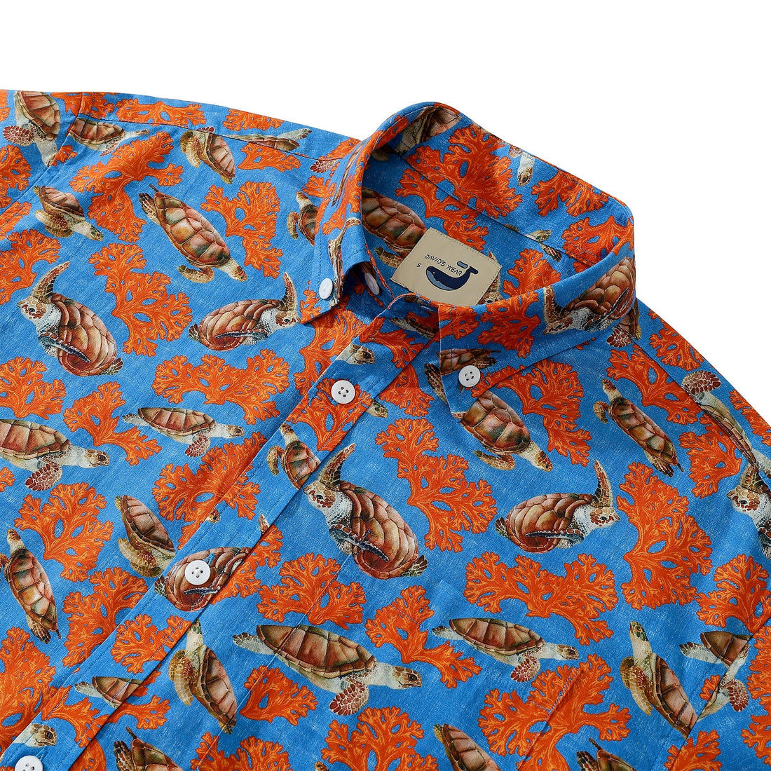 Men's Sea Turtle and Coral Print 100% Cotton Button-Down Shirt