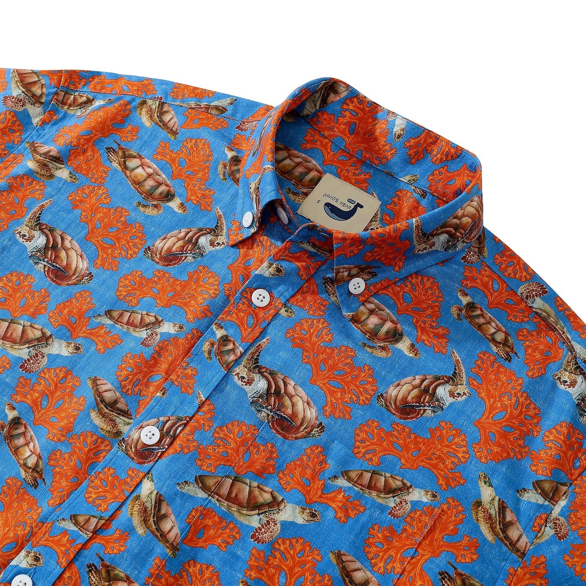 Men's Sea Turtle and Coral Print 100% Cotton Button-Down Shirt