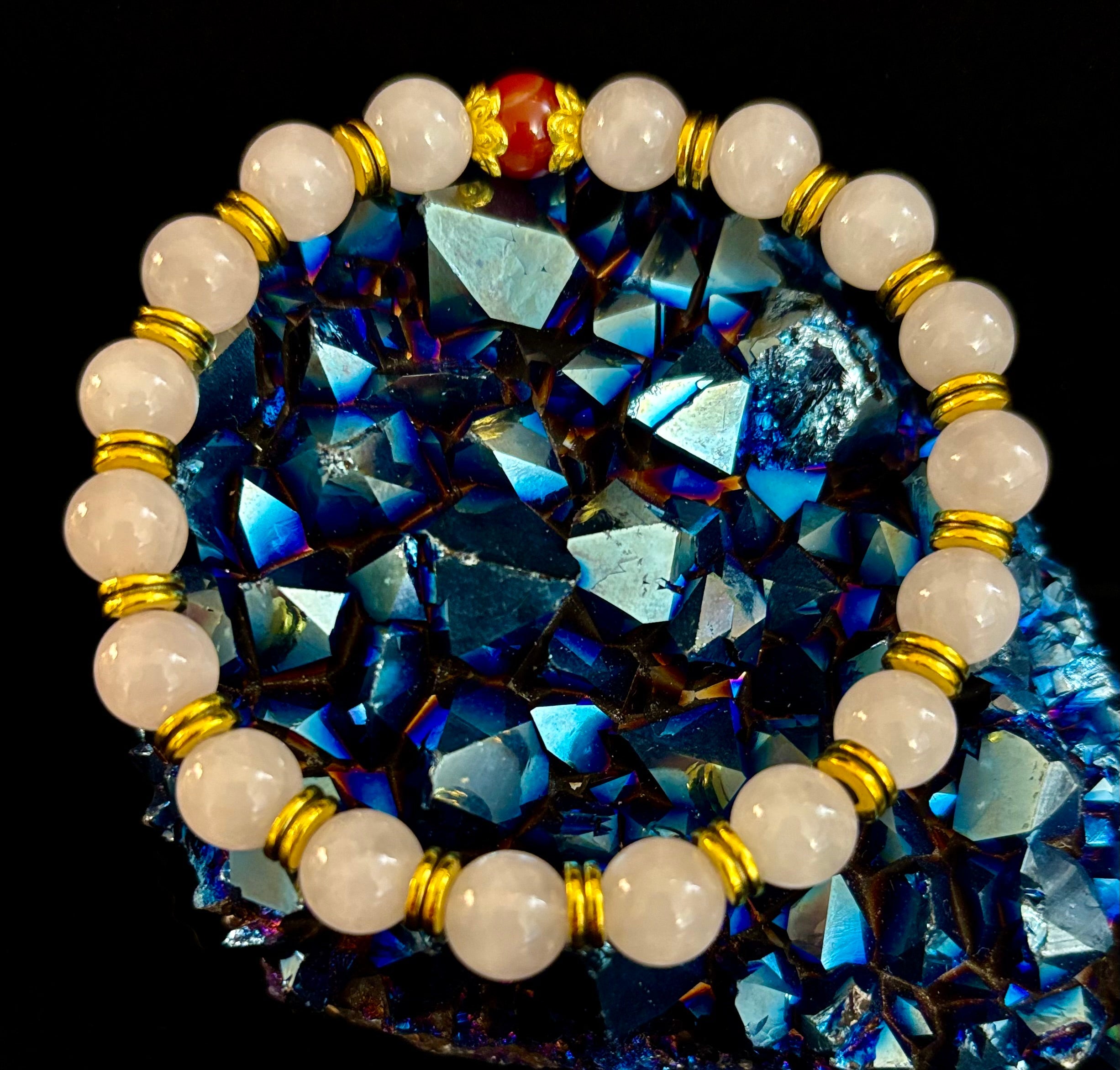 Love Surrounds You Bracelet – Rose Quartz & Banded Carnelian with Gold Accents