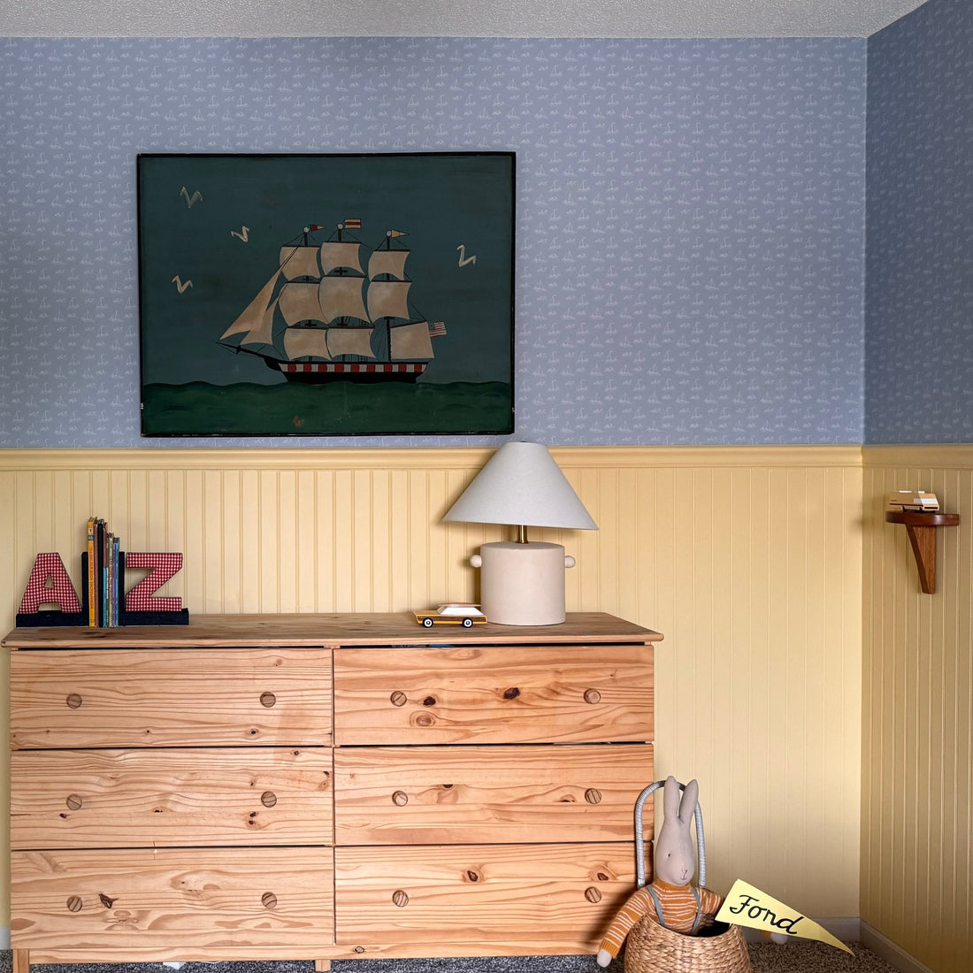 Conrad Removable Wallpaper in Blue and White Coastal Style