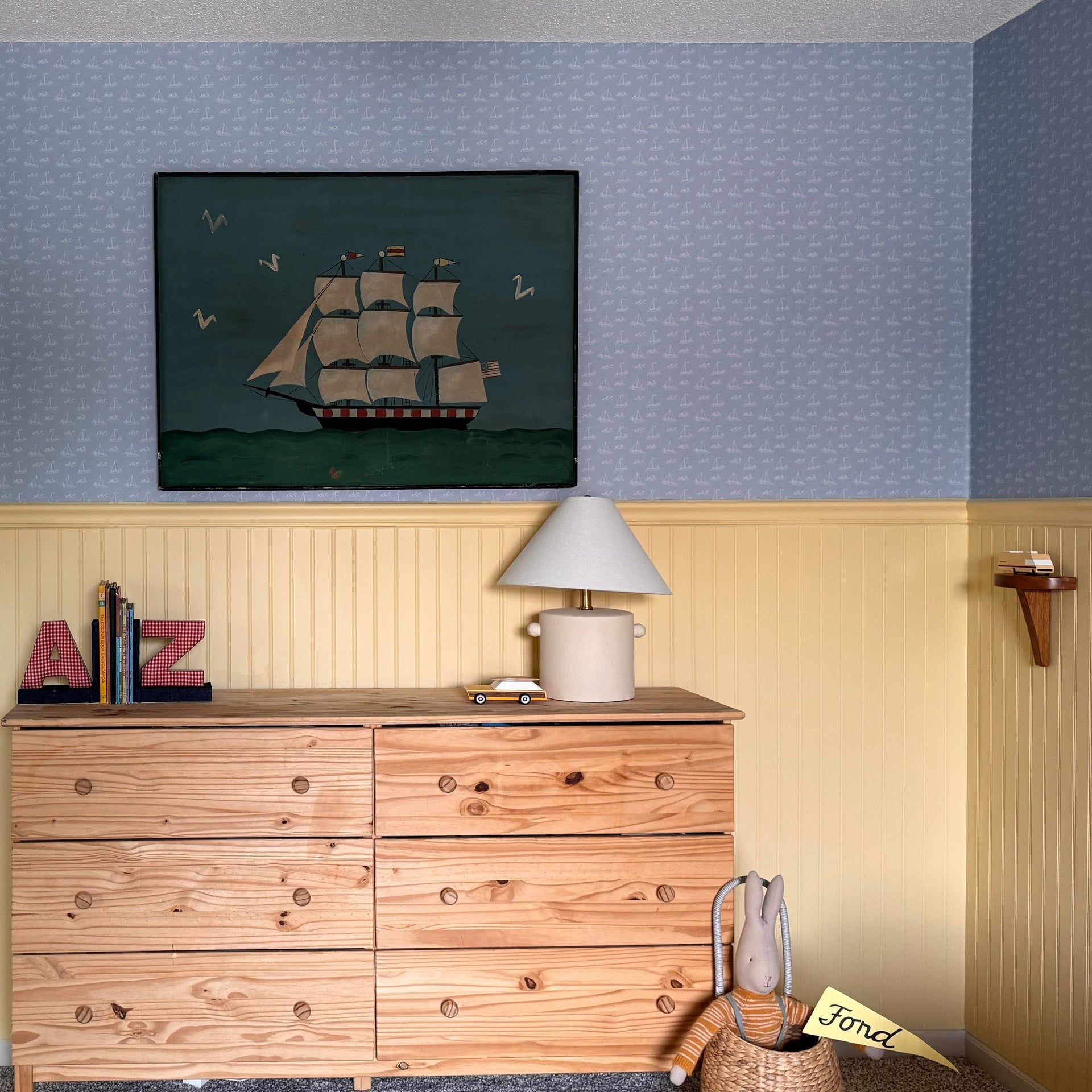 Conrad Removable Wallpaper in Blue and White Coastal Style
